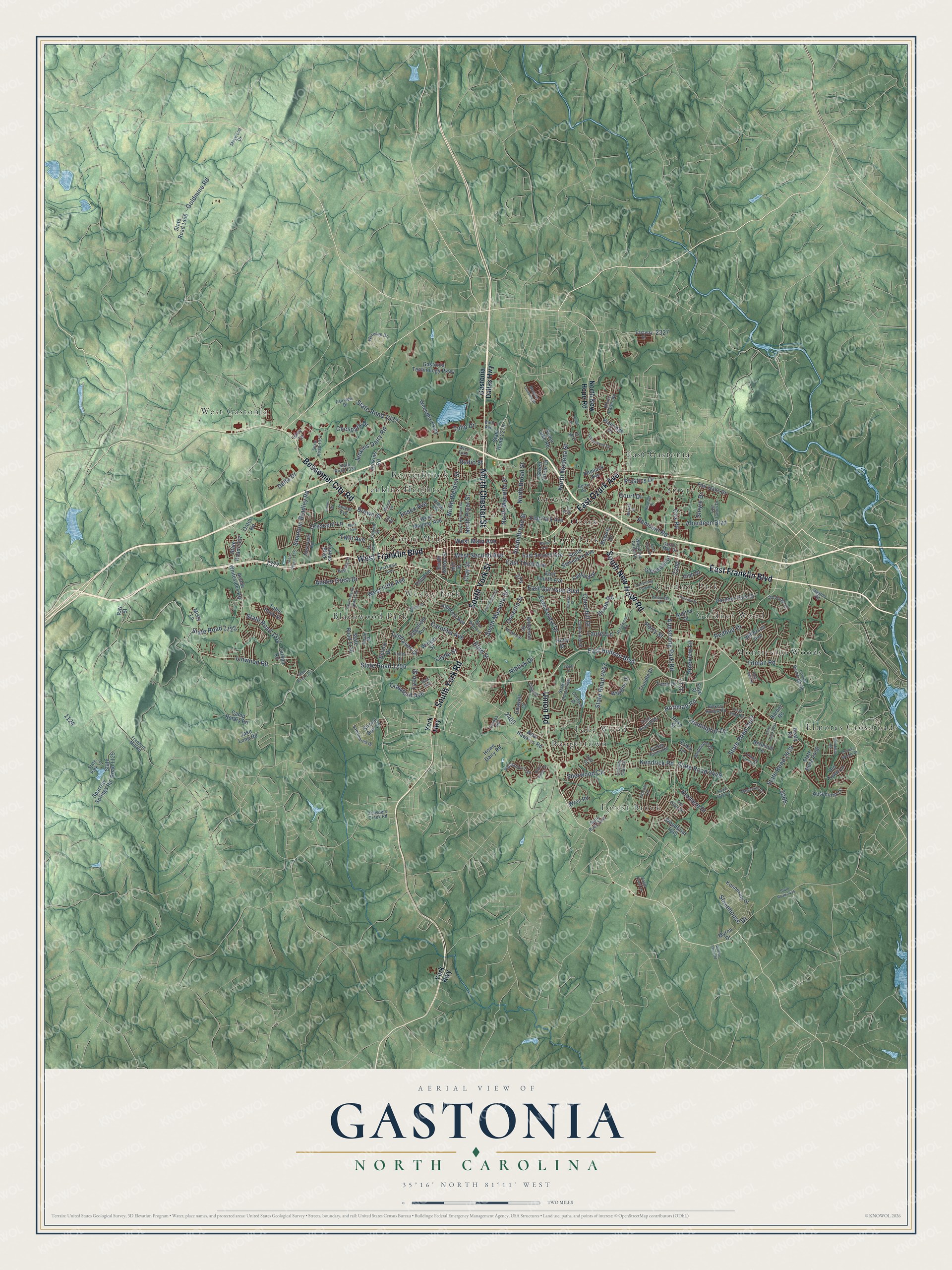 Watermarked full-map preview of Gastonia, North Carolina