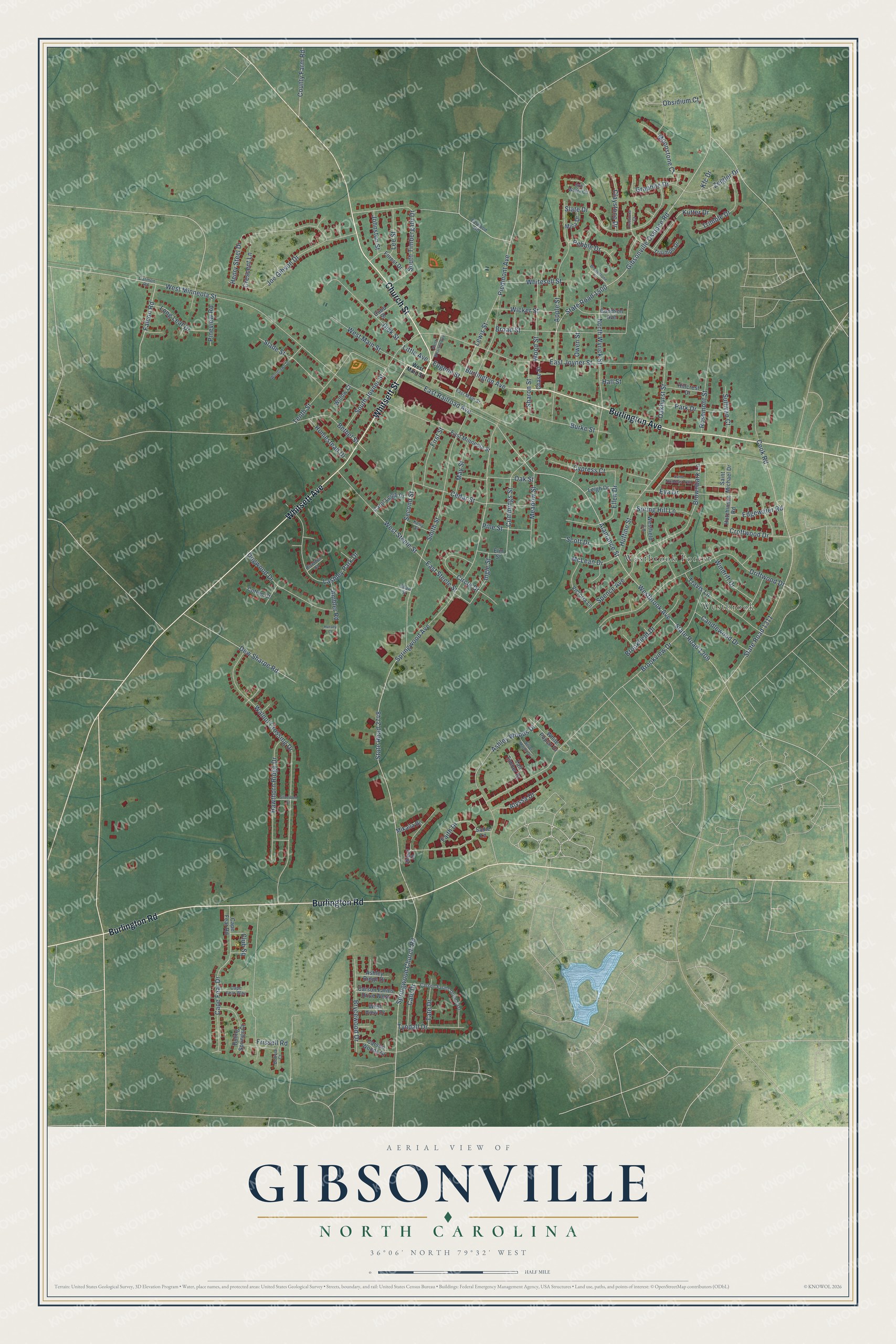 Watermarked full-map preview of Gibsonville, North Carolina