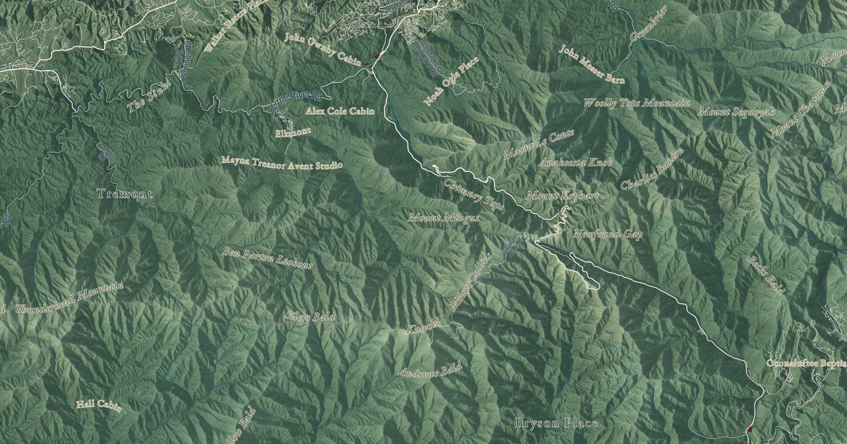 Close-up of streets and buildings in Great Smoky Mountains National Park, North Carolina
