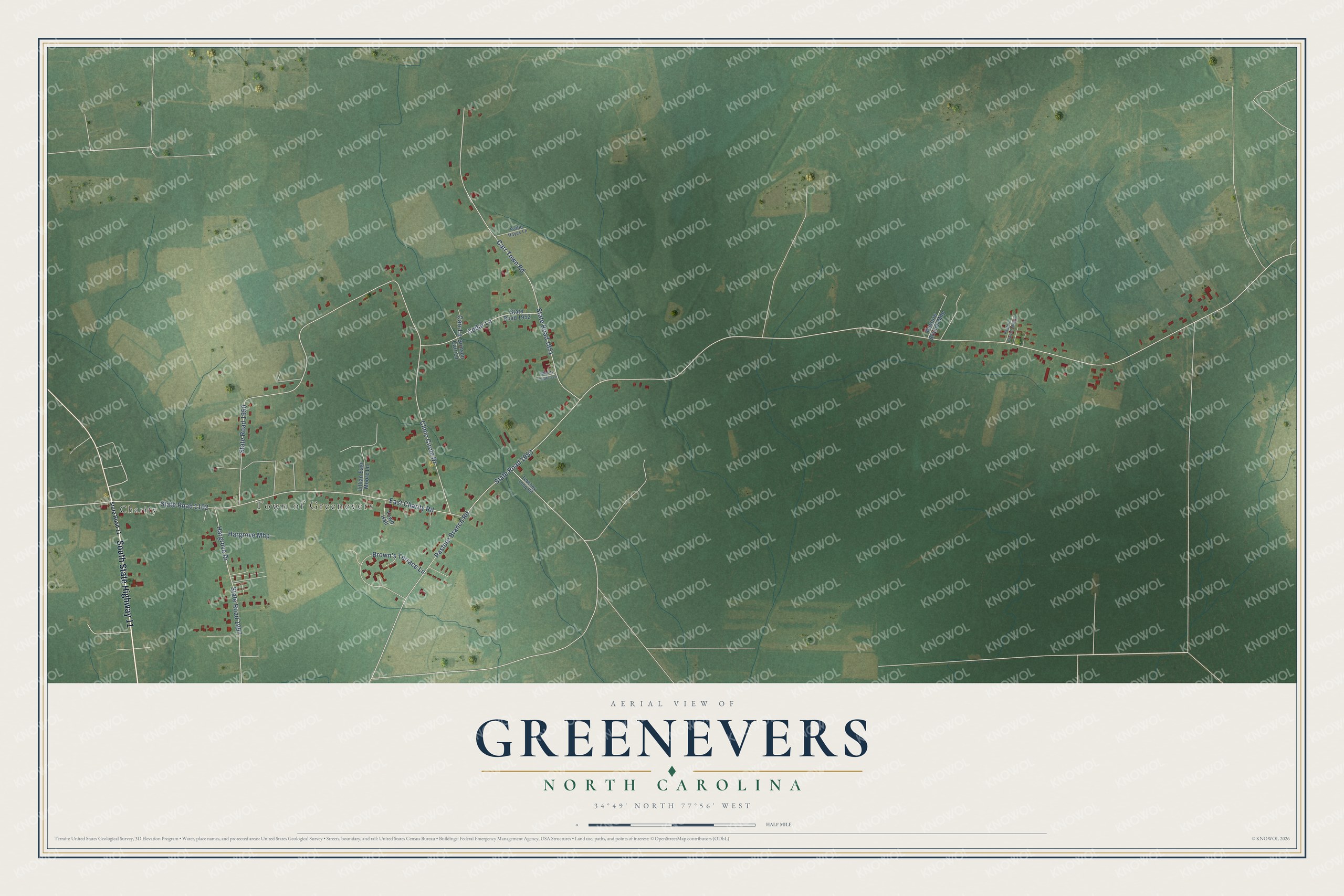 Watermarked full-map preview of Greenevers, North Carolina