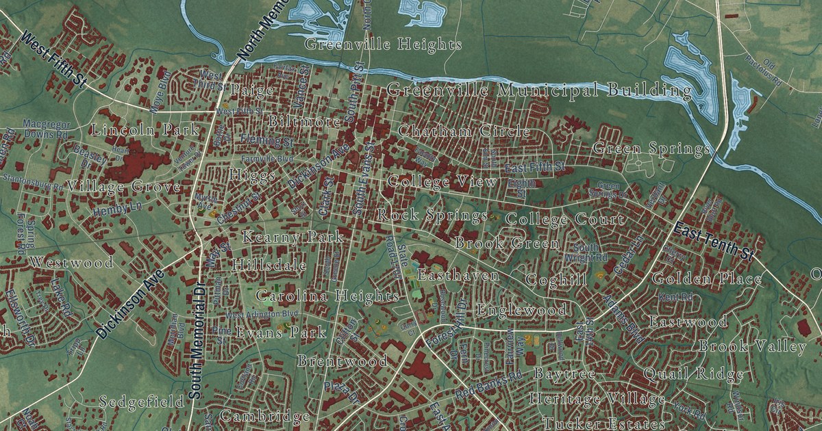 Map of Greenville, North Carolina in 2026