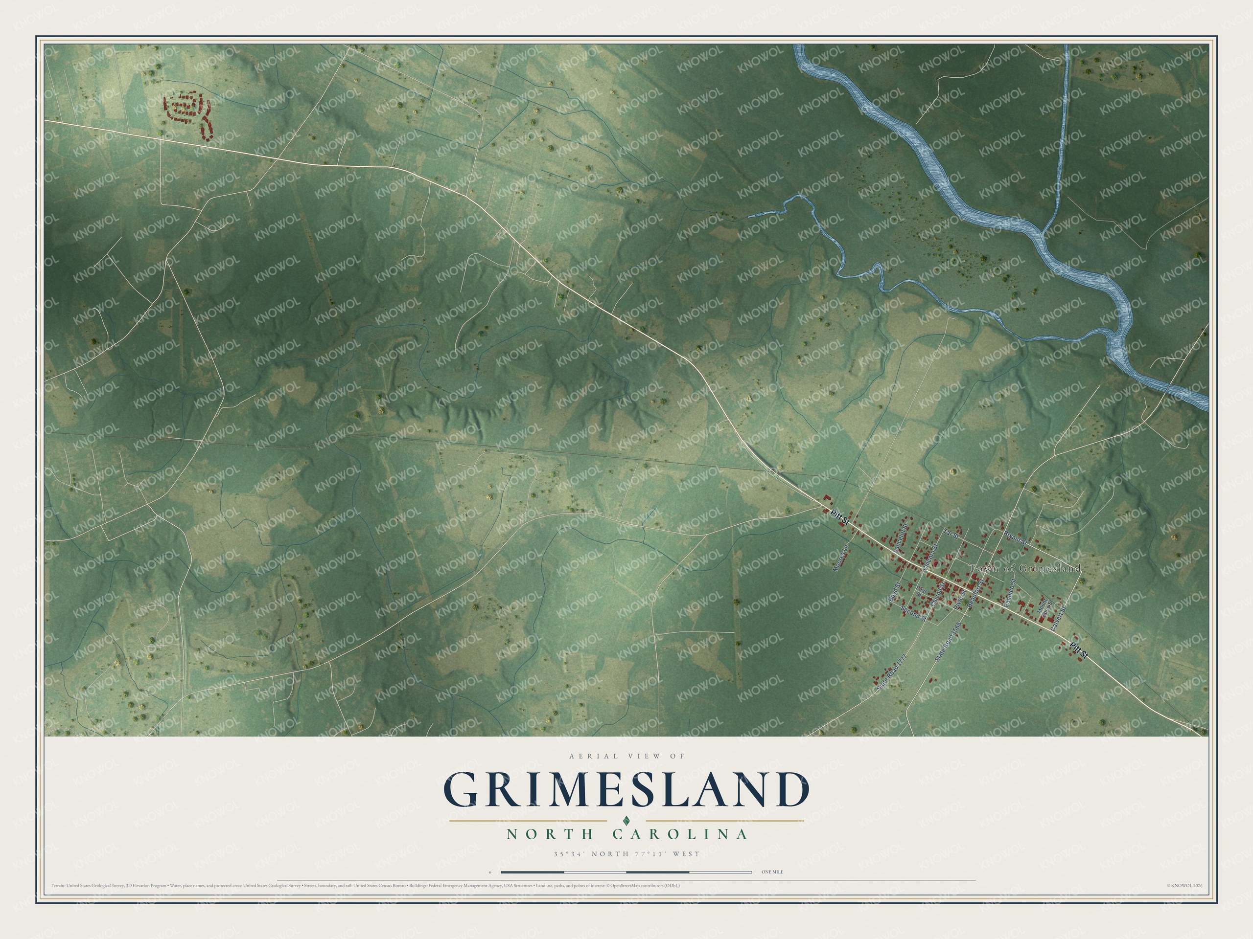 Watermarked full-map preview of Grimesland, North Carolina