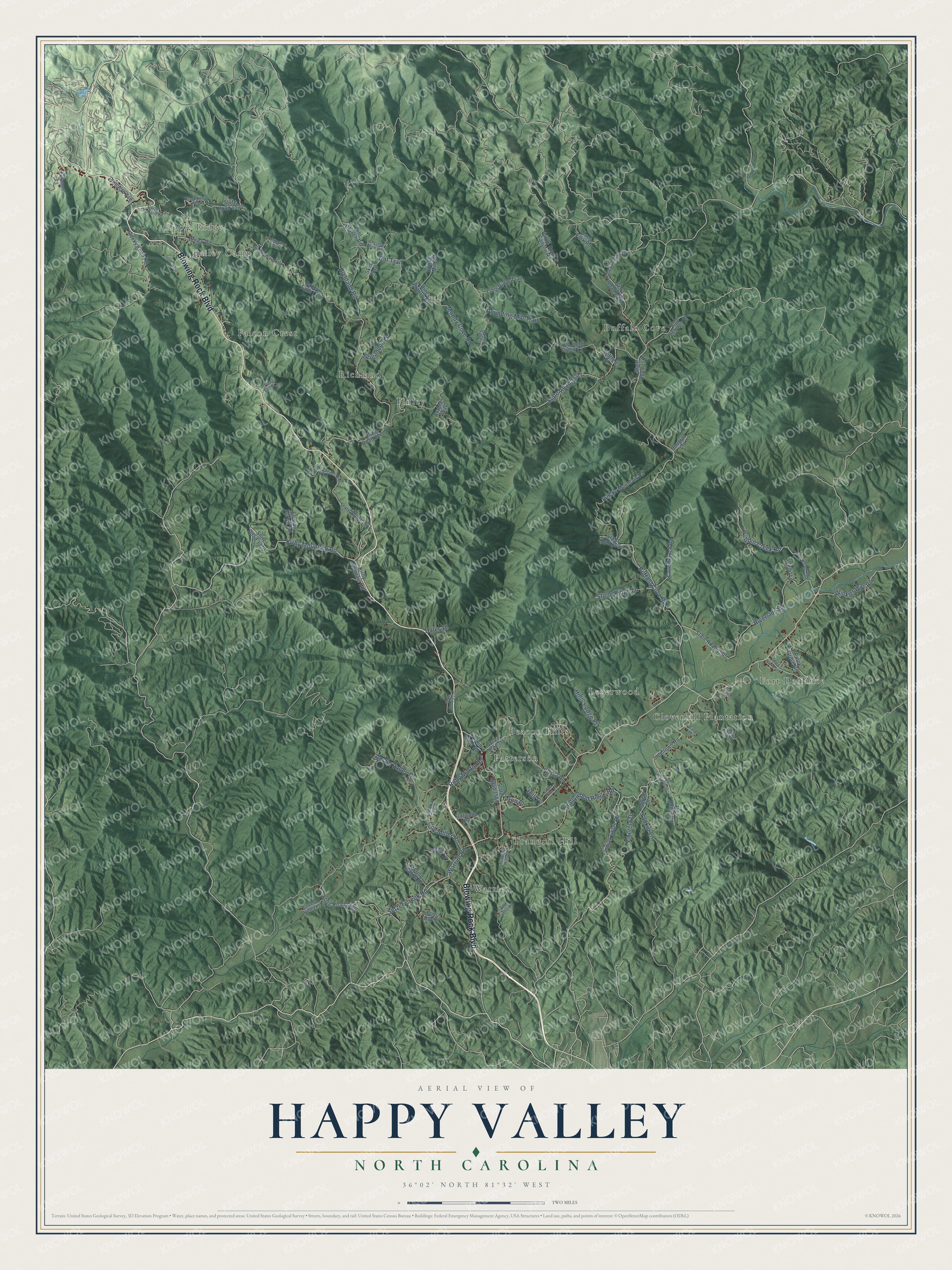 Watermarked full-map preview of Happy Valley, North Carolina