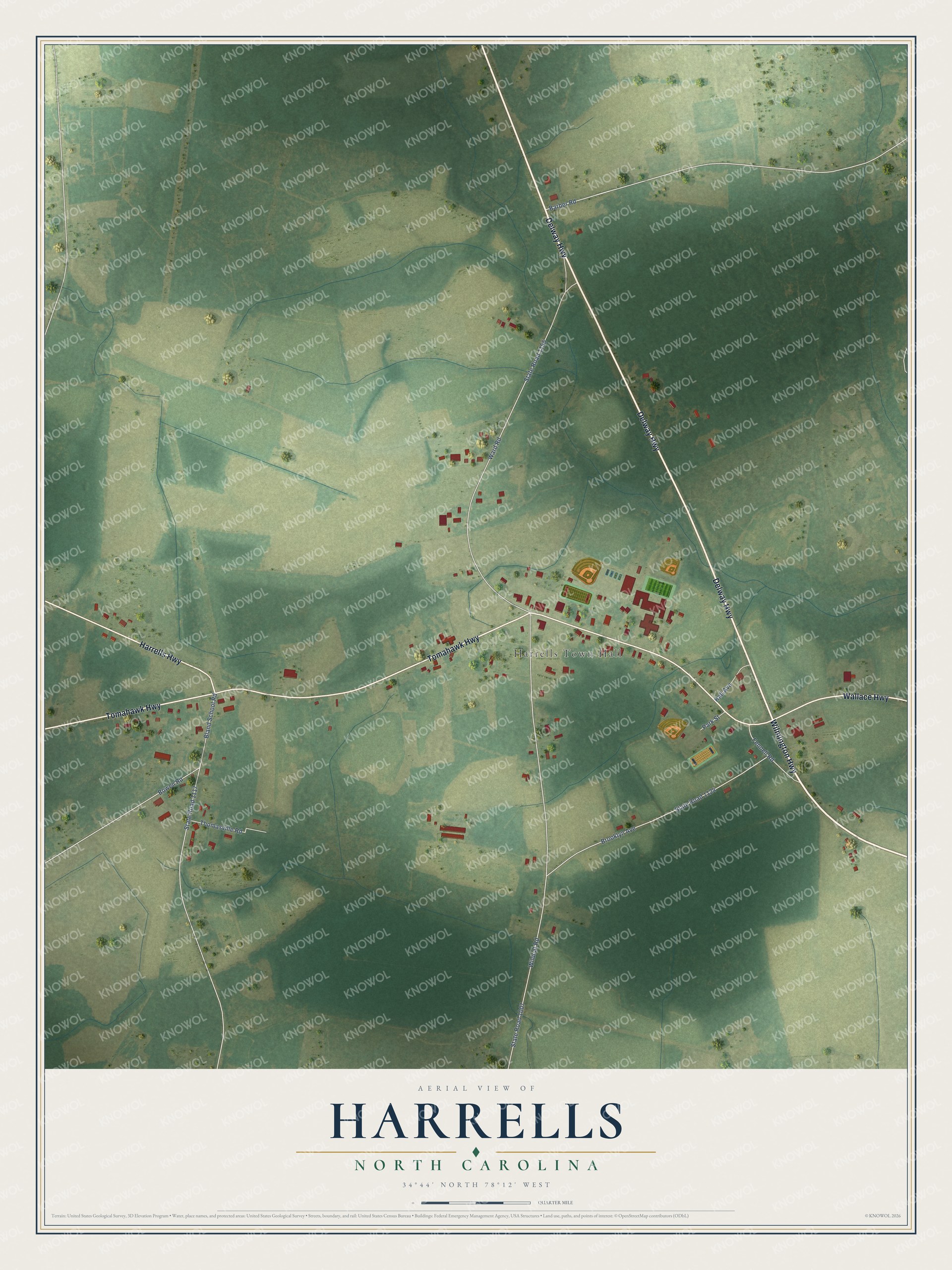Watermarked full-map preview of Harrells, North Carolina