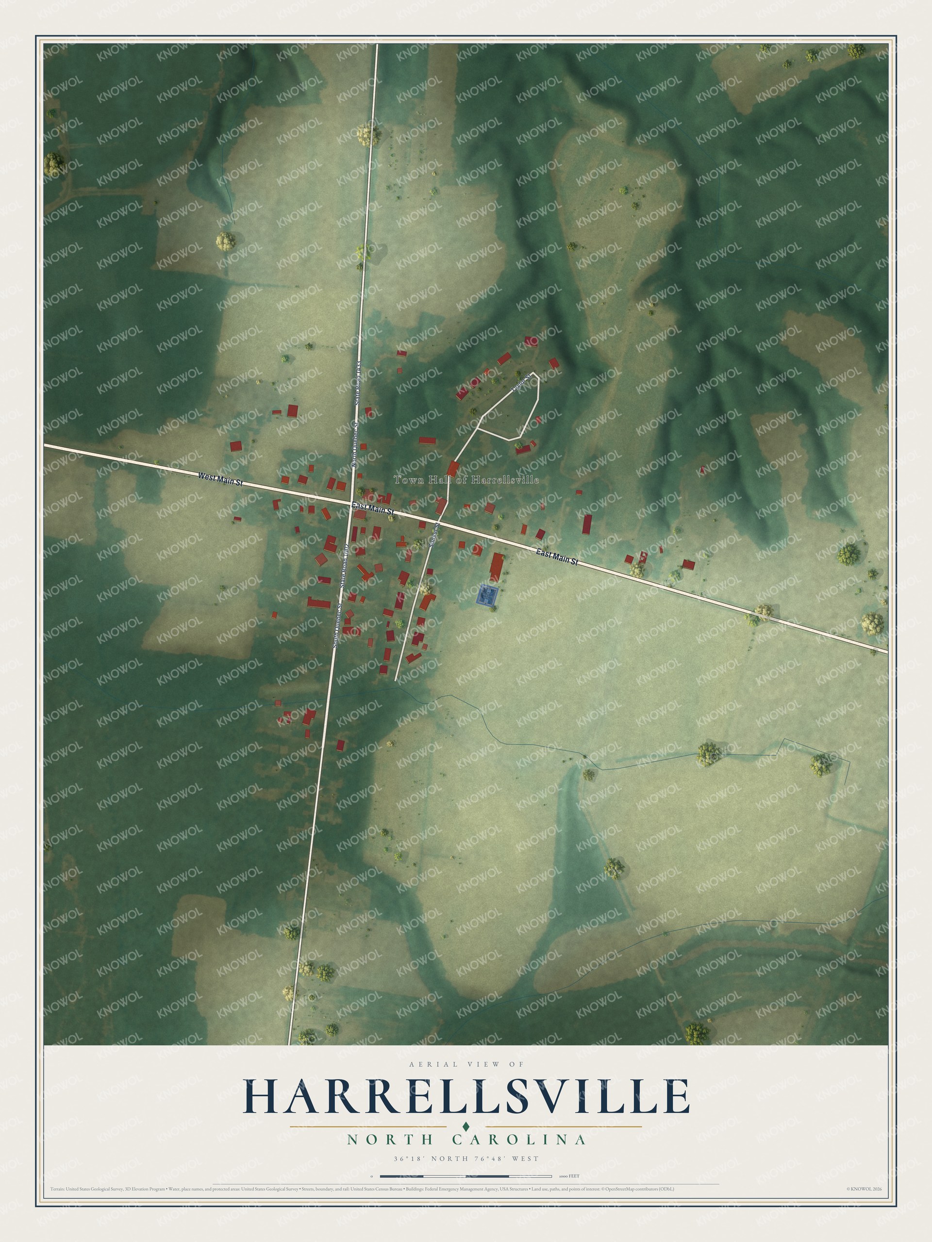 Watermarked full-map preview of Harrellsville, North Carolina