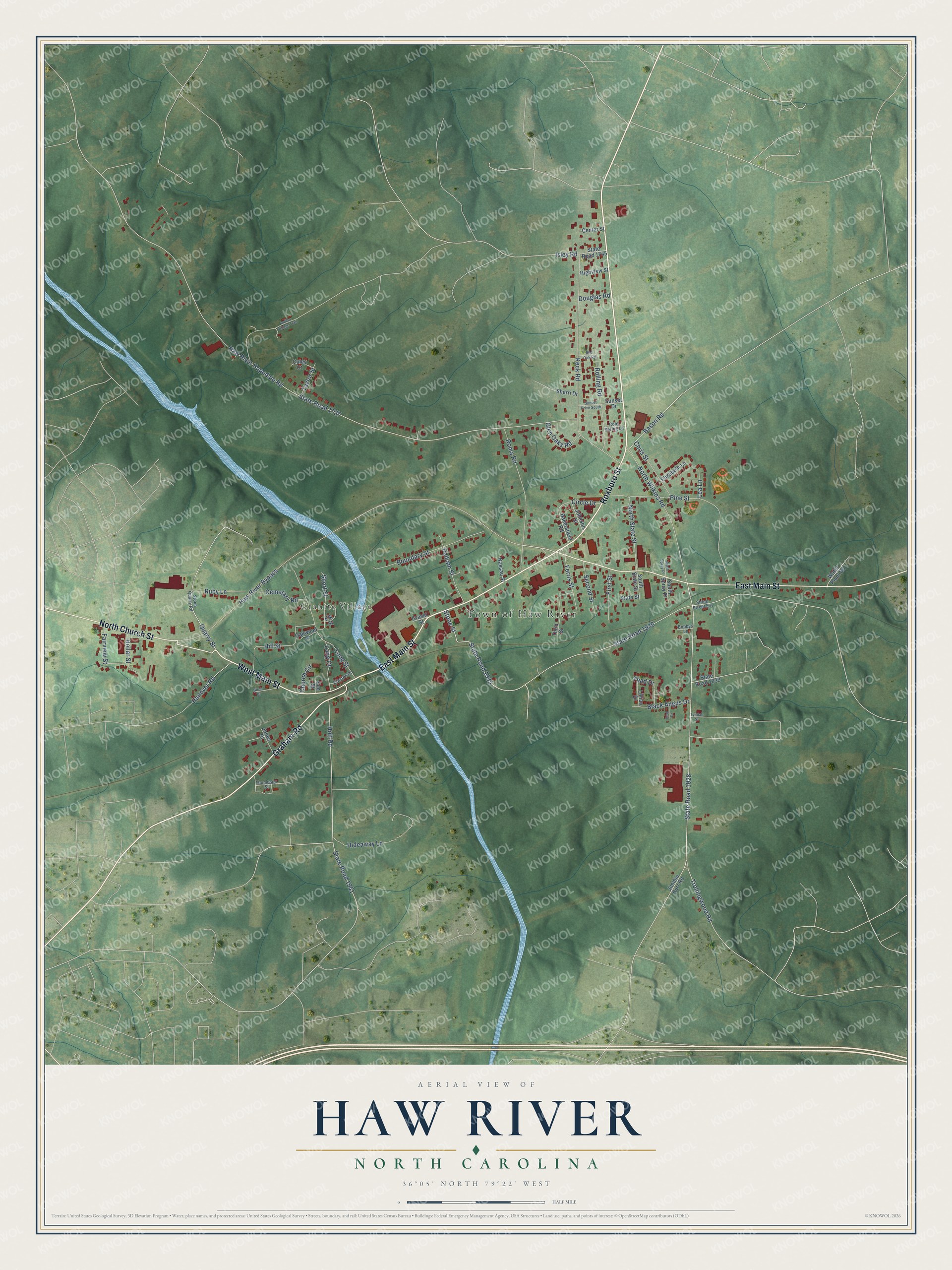 Watermarked full-map preview of Haw River, North Carolina