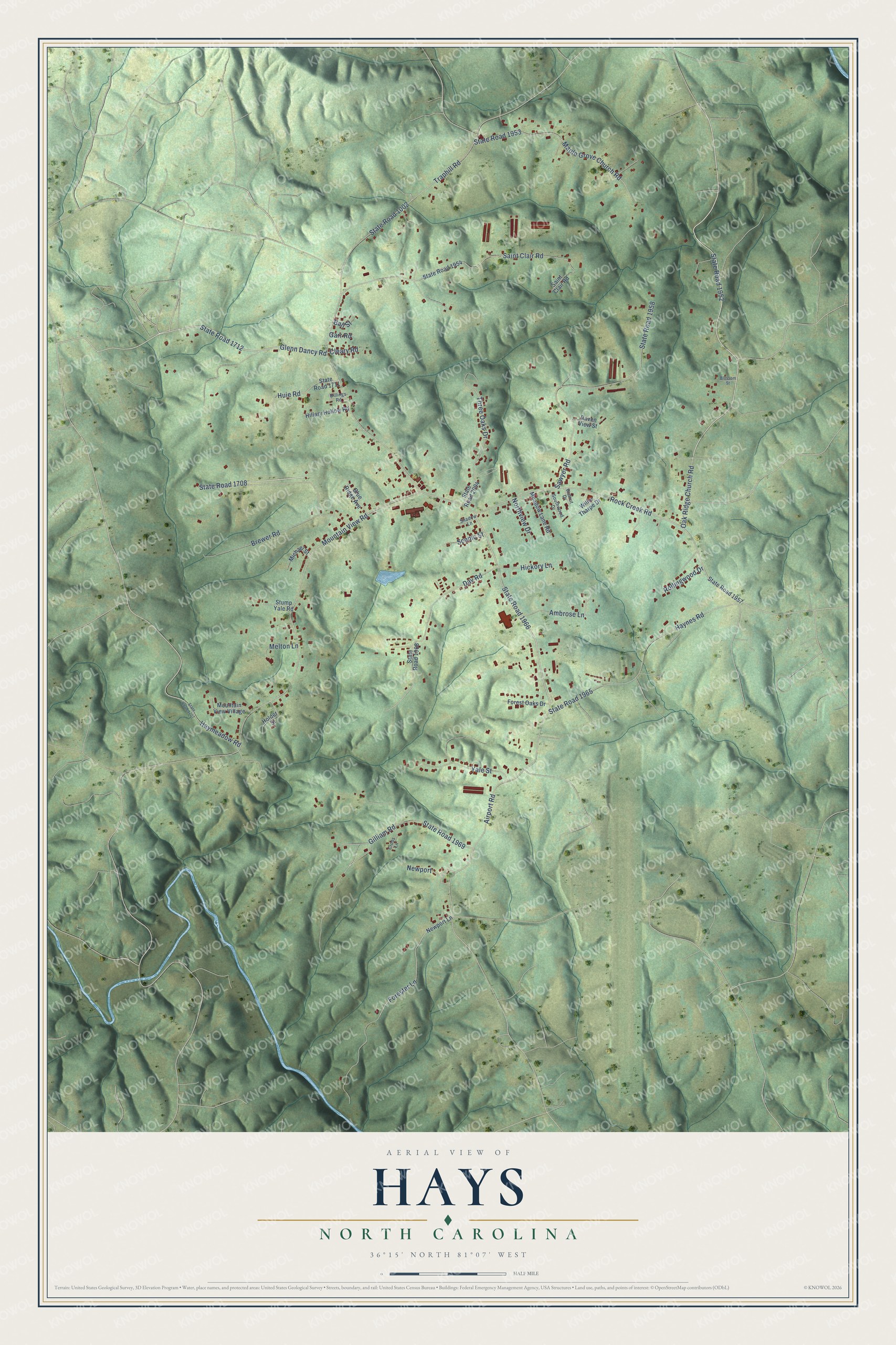 Watermarked full-map preview of Hays, North Carolina