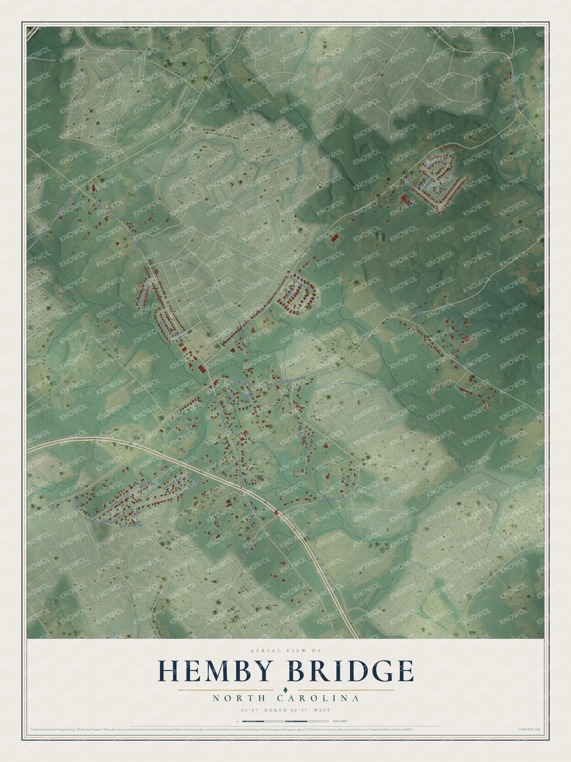 Watermarked full-map preview of Hemby Bridge, North Carolina