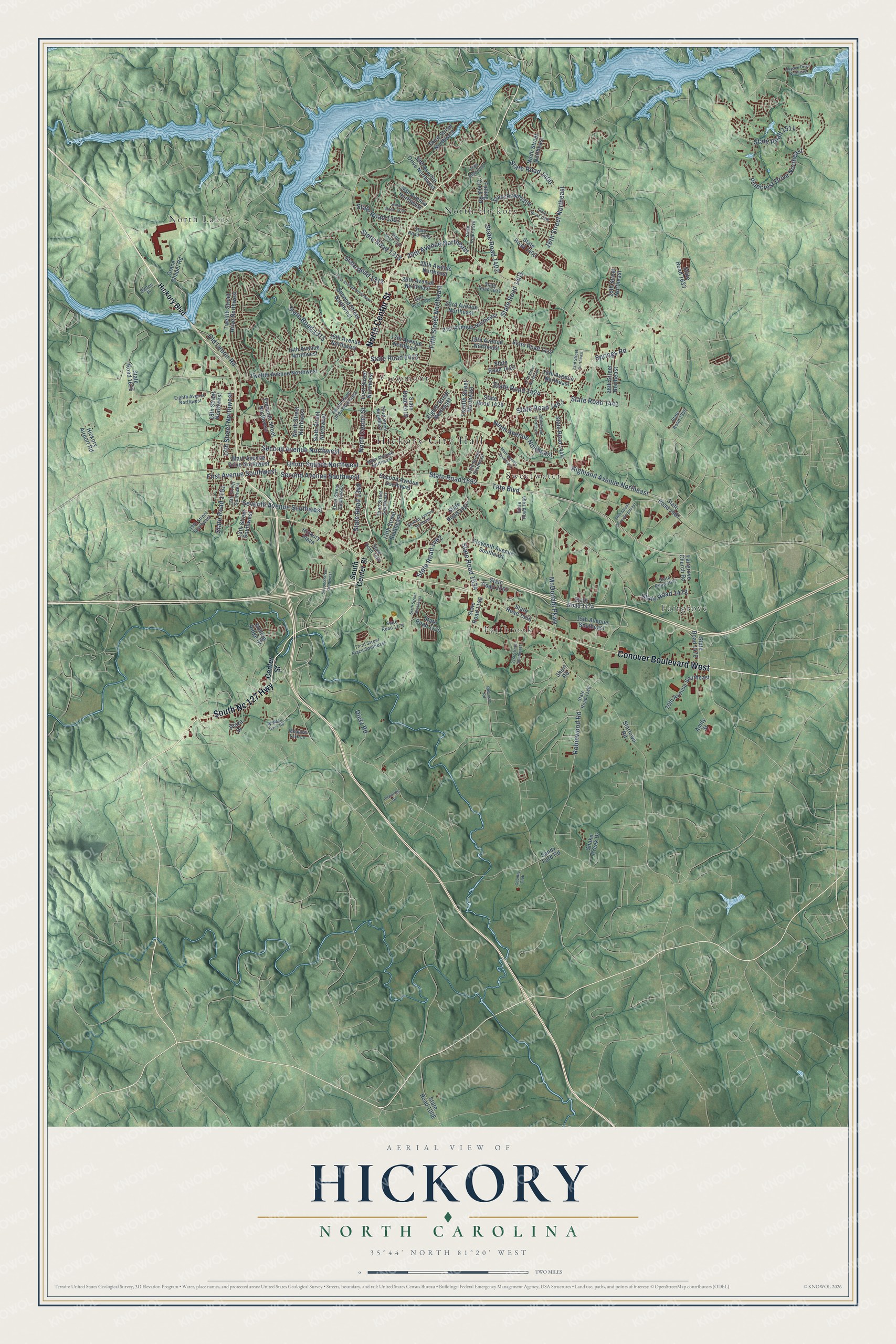 Watermarked full-map preview of Hickory, North Carolina