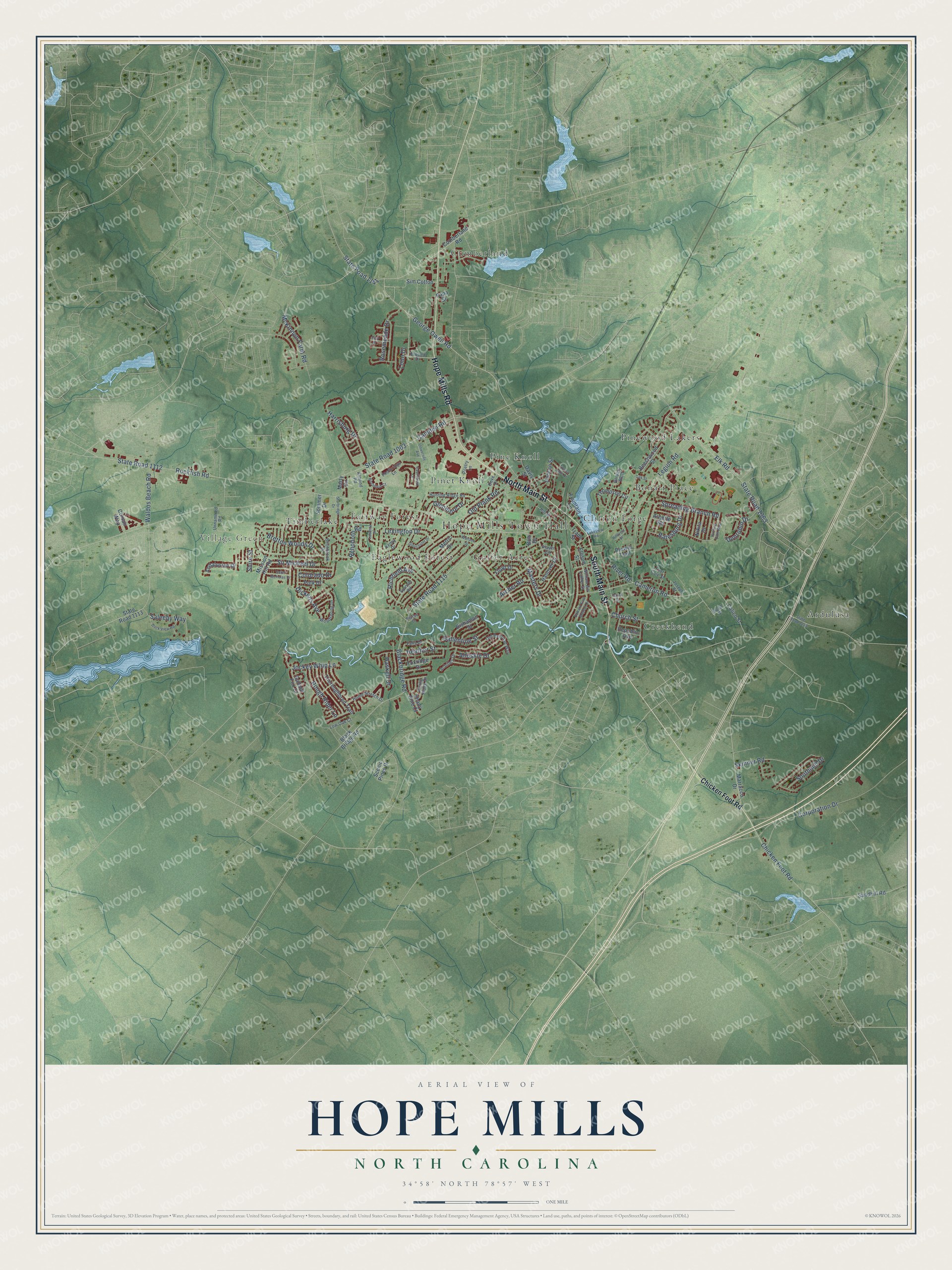Watermarked full-map preview of Hope Mills, North Carolina