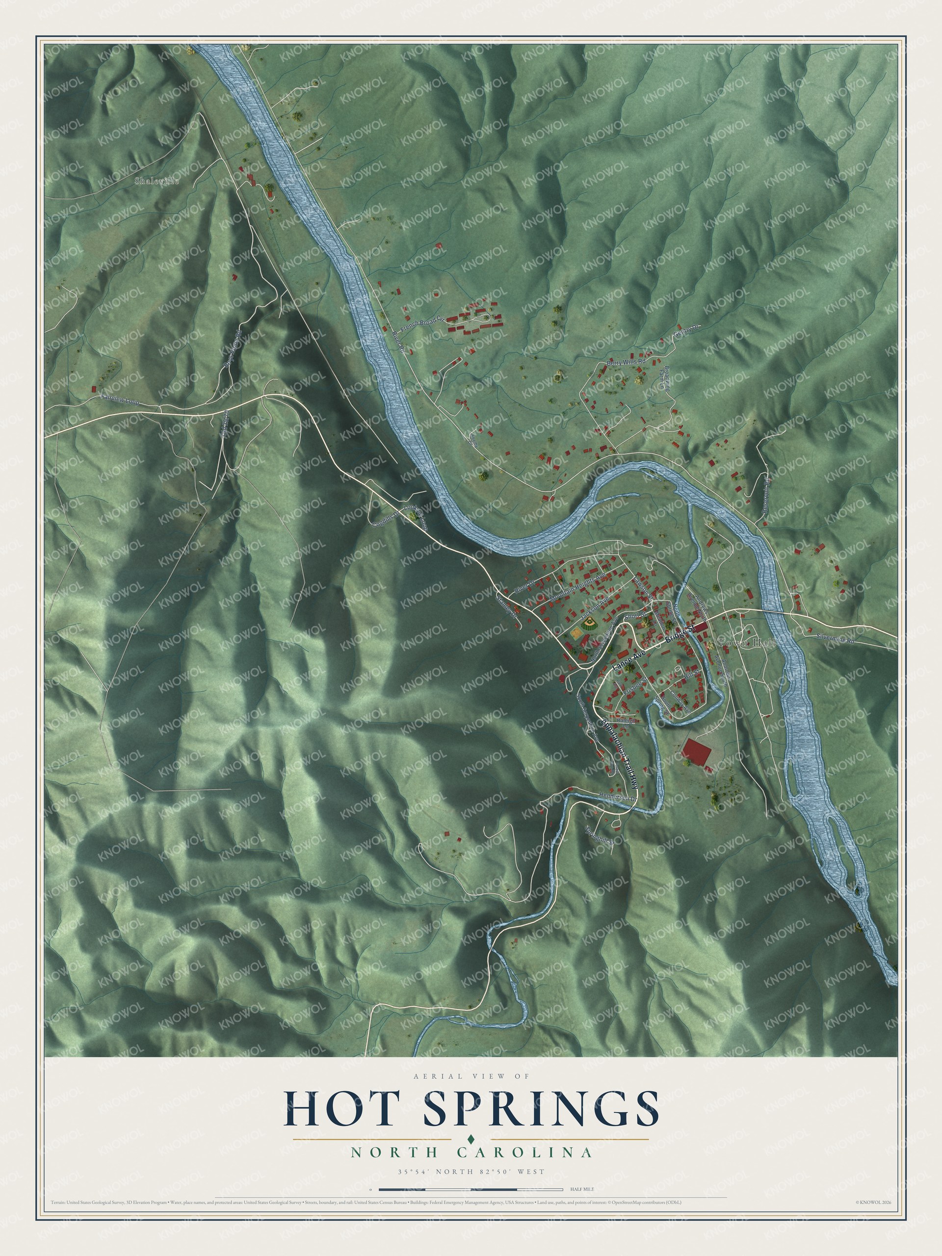 Watermarked full-map preview of Hot Springs, North Carolina