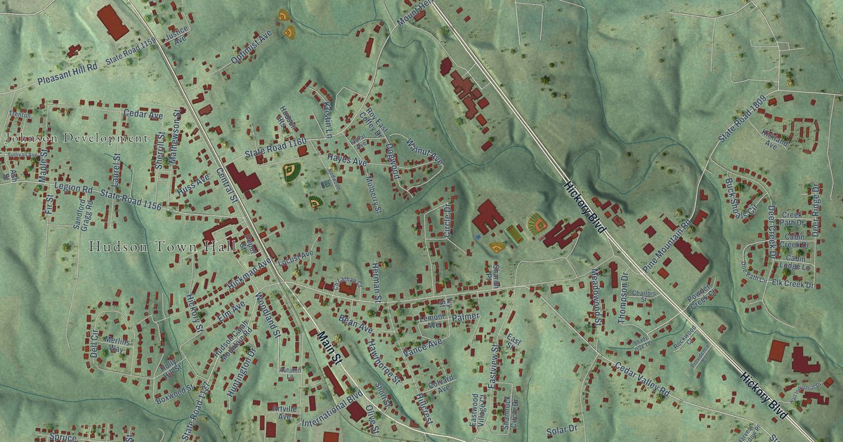 Map of Hudson, North Carolina in 2026