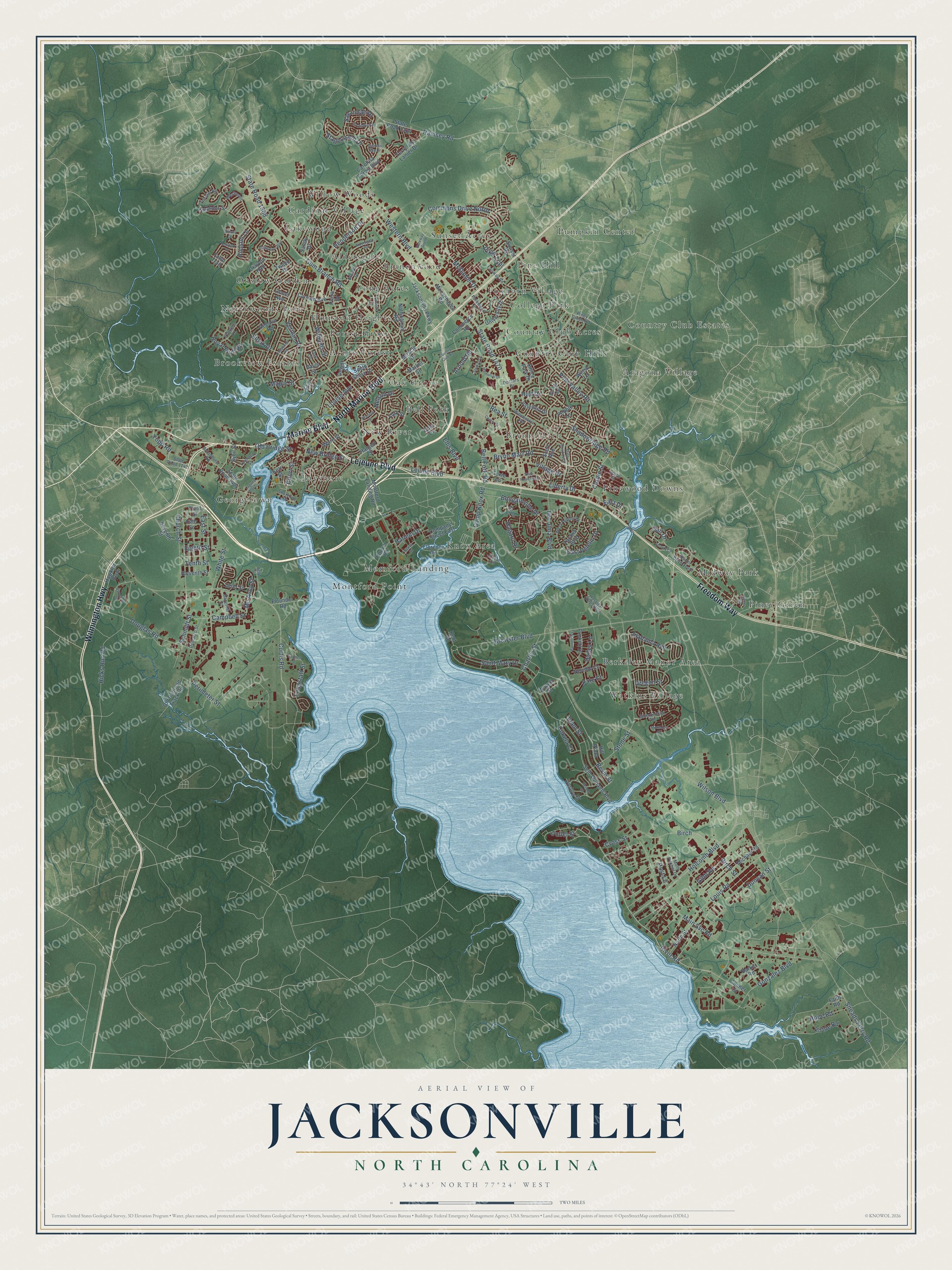 Watermarked full-map preview of Jacksonville, North Carolina