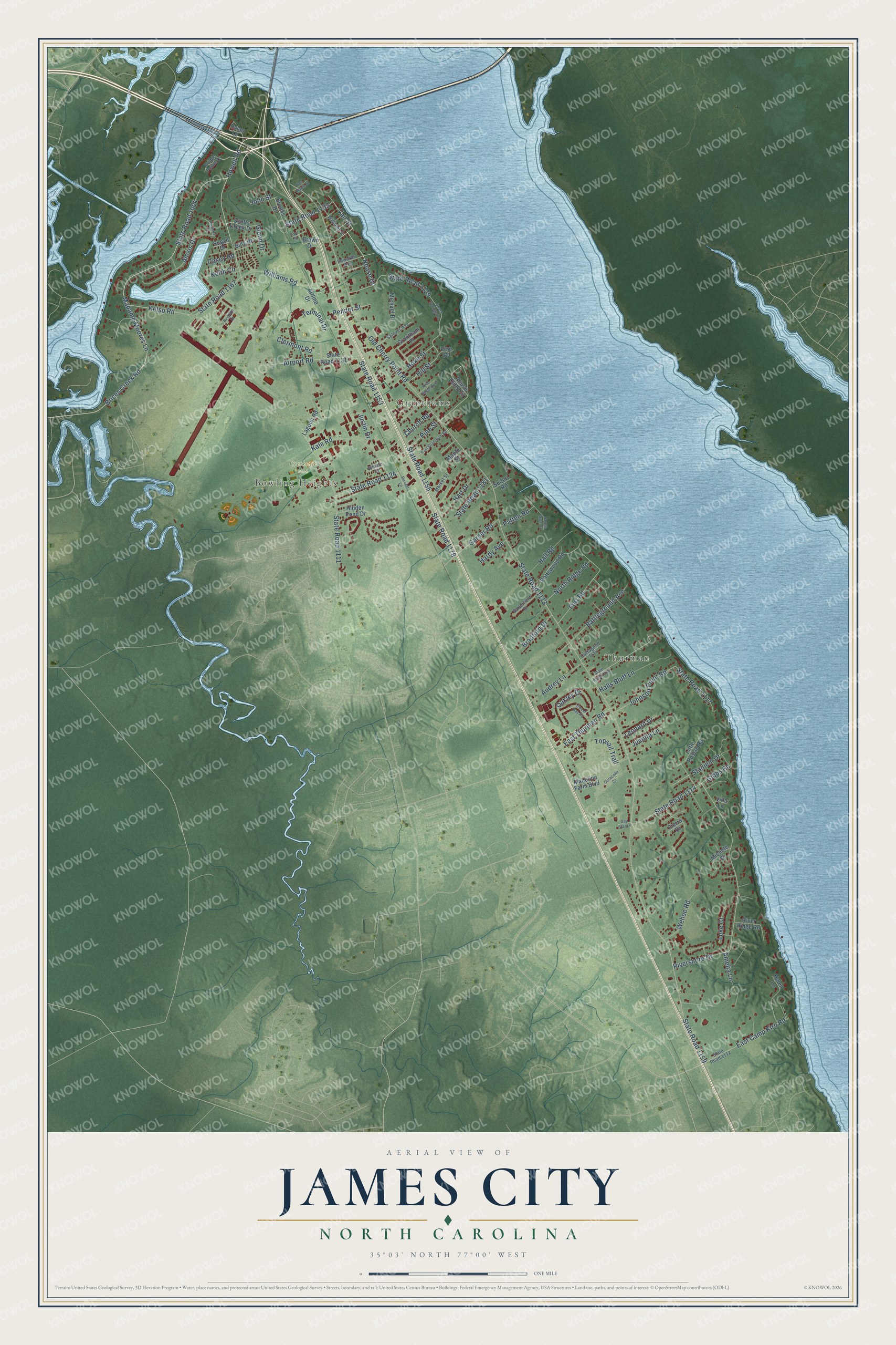 Watermarked full-map preview of James City, North Carolina