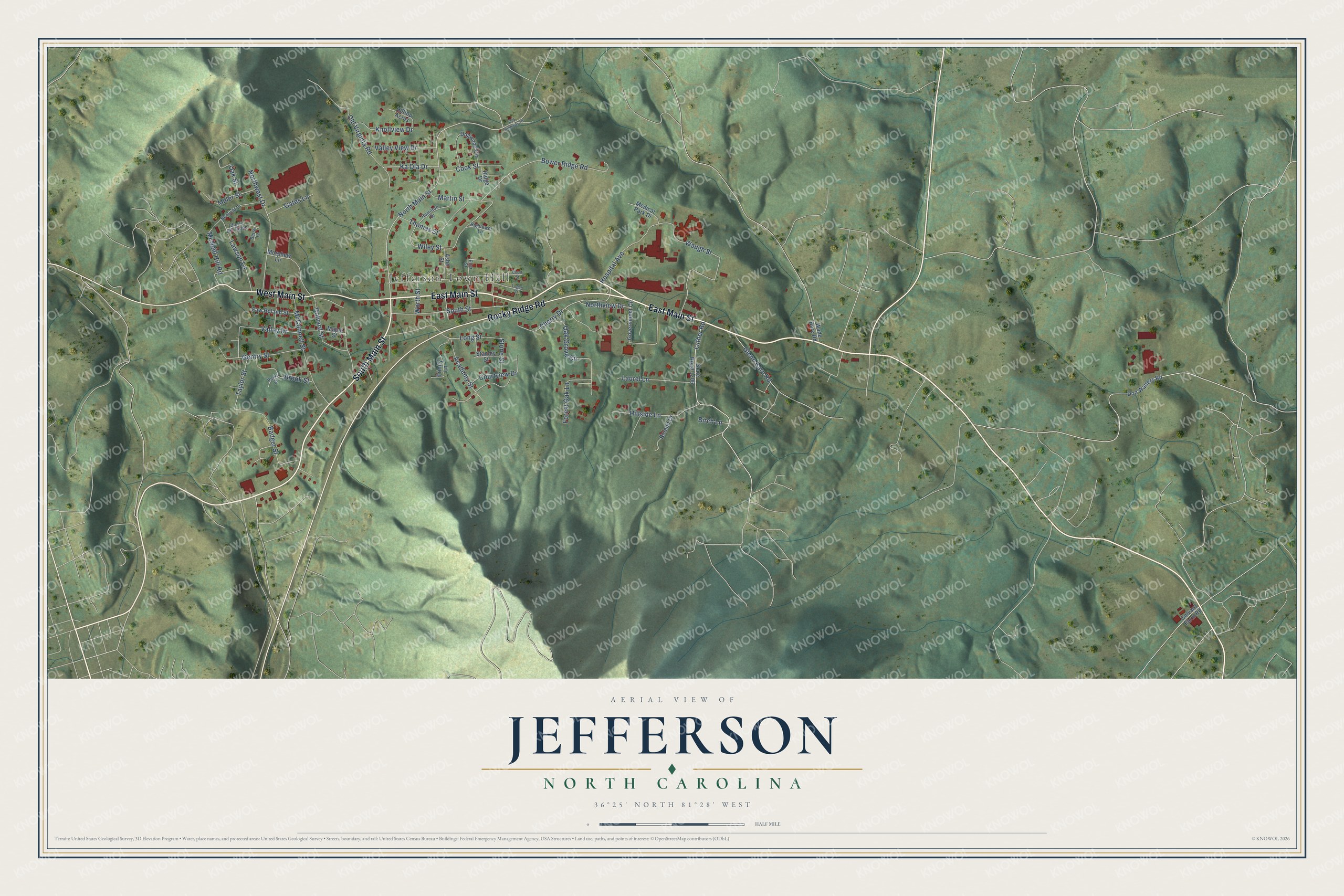 Watermarked full-map preview of Jefferson, North Carolina