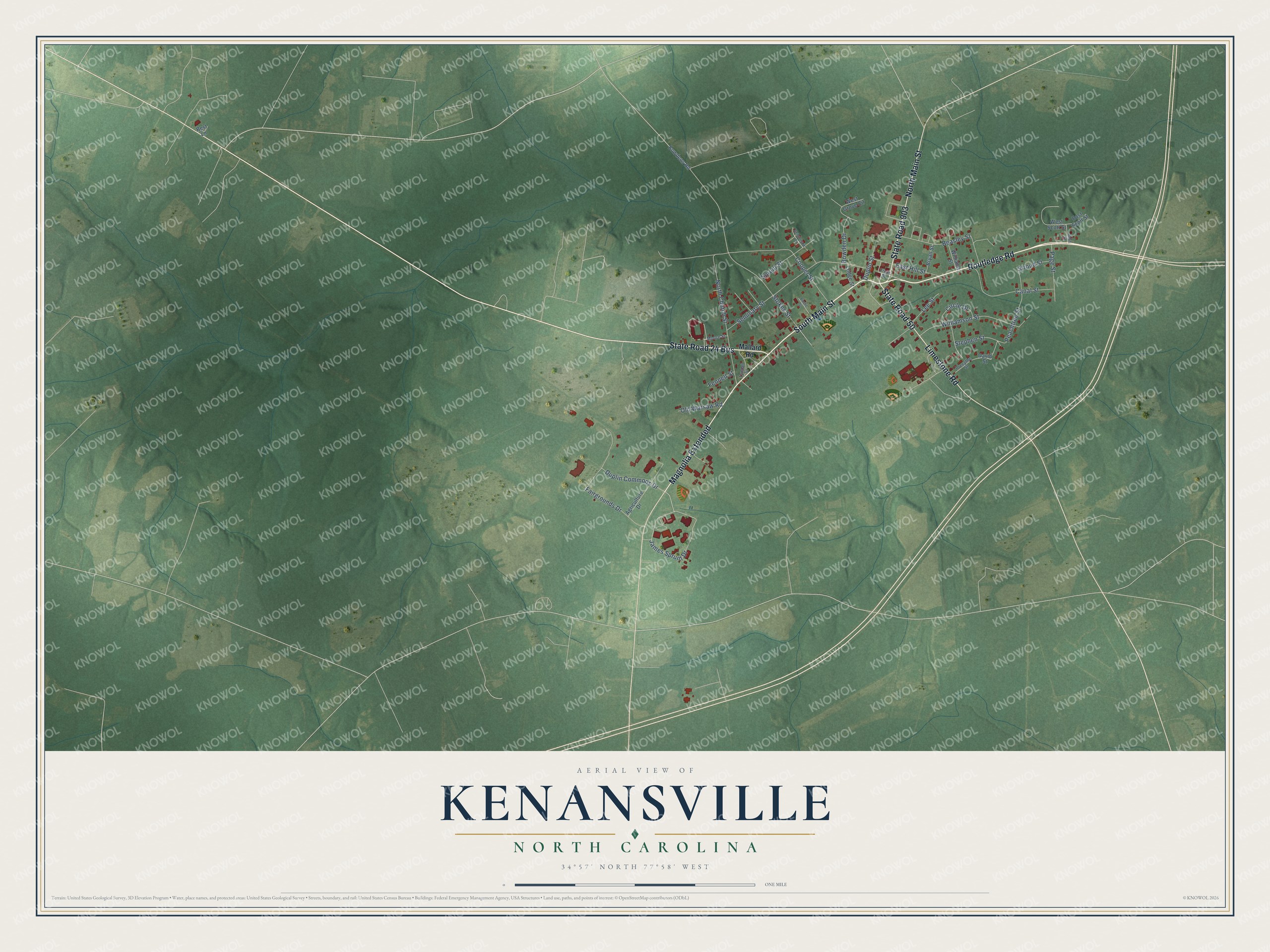 Watermarked full-map preview of Kenansville, North Carolina