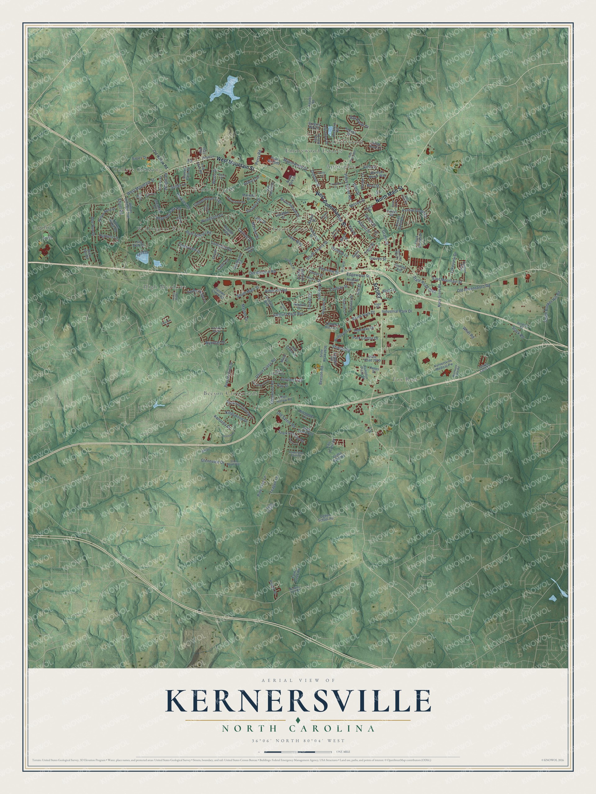 Watermarked full-map preview of Kernersville, North Carolina