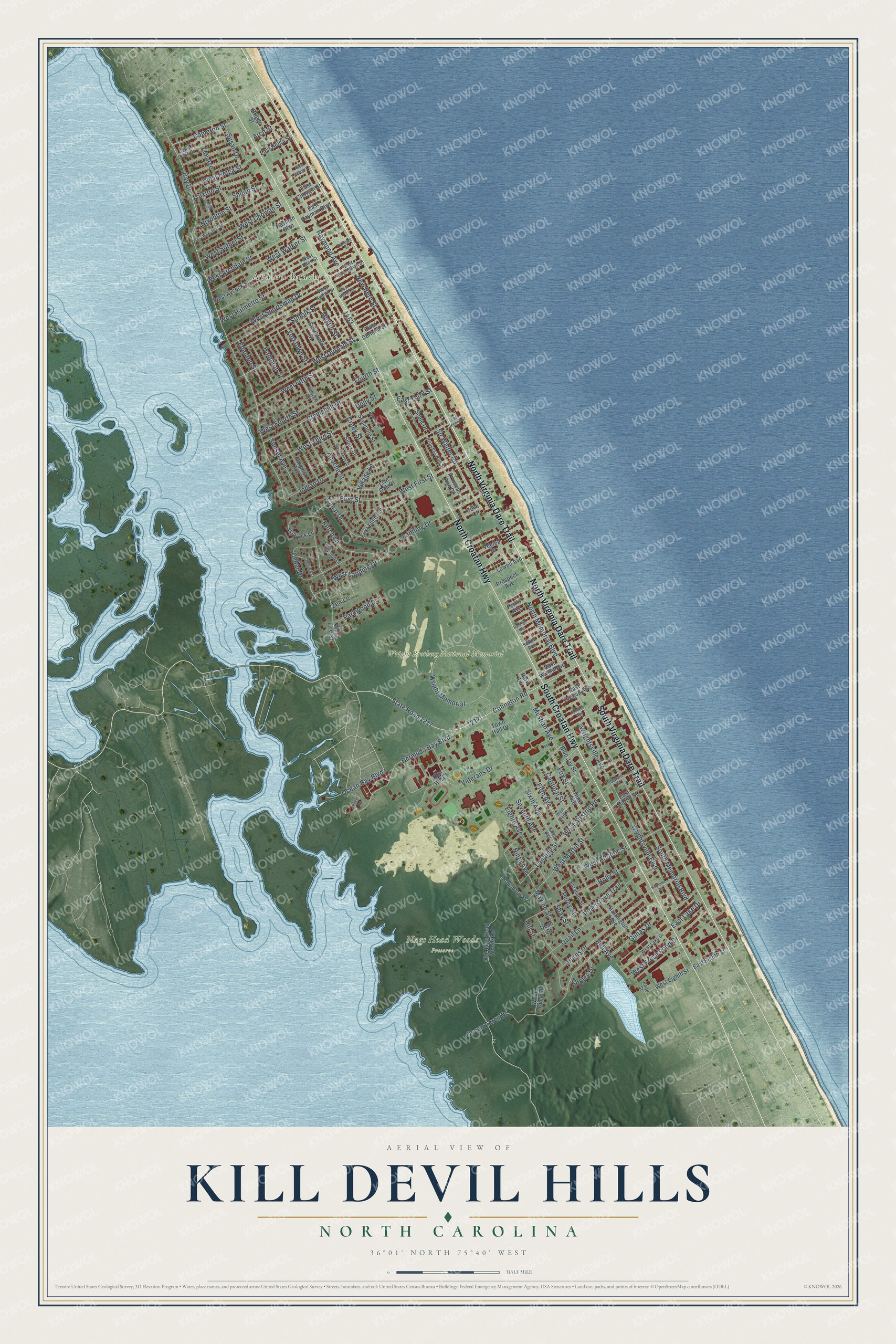 Watermarked full-map preview of Kill Devil Hills, North Carolina