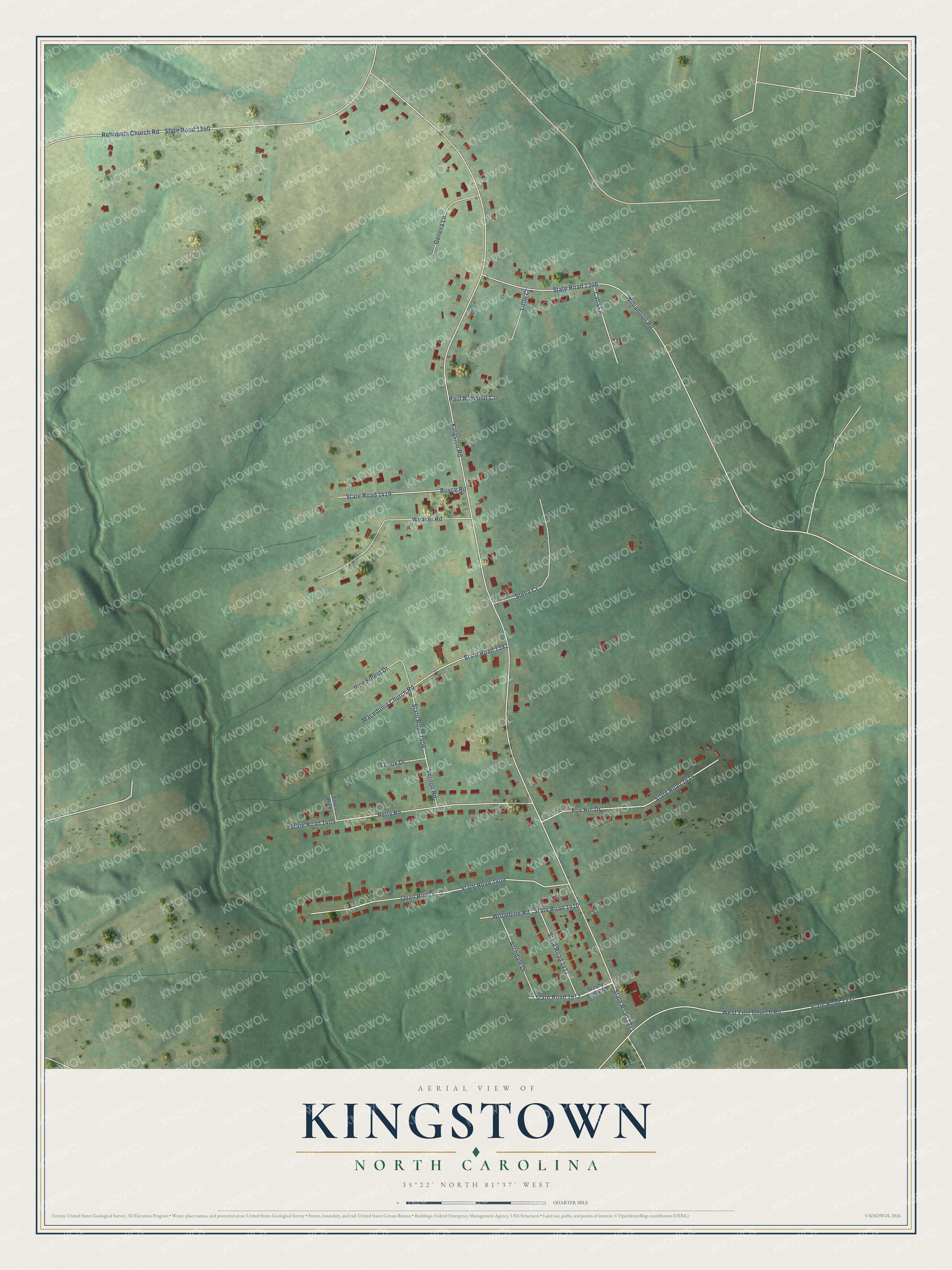 Watermarked full-map preview of Kingstown, North Carolina