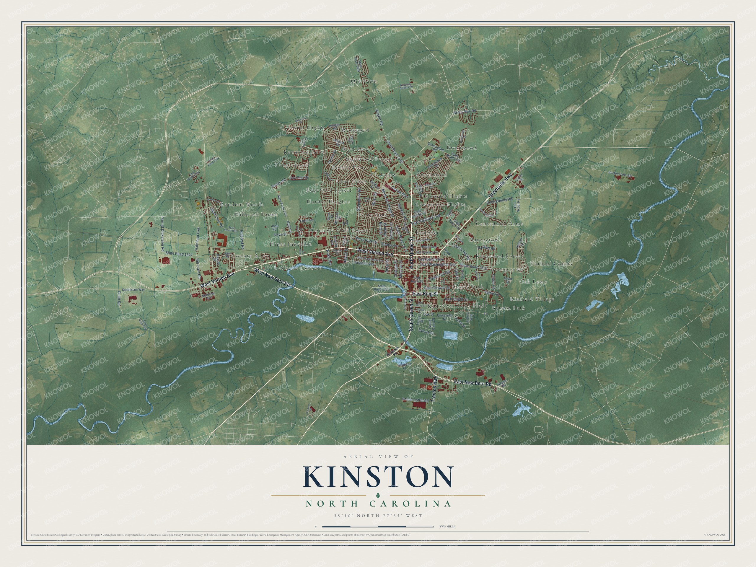Watermarked full-map preview of Kinston, North Carolina