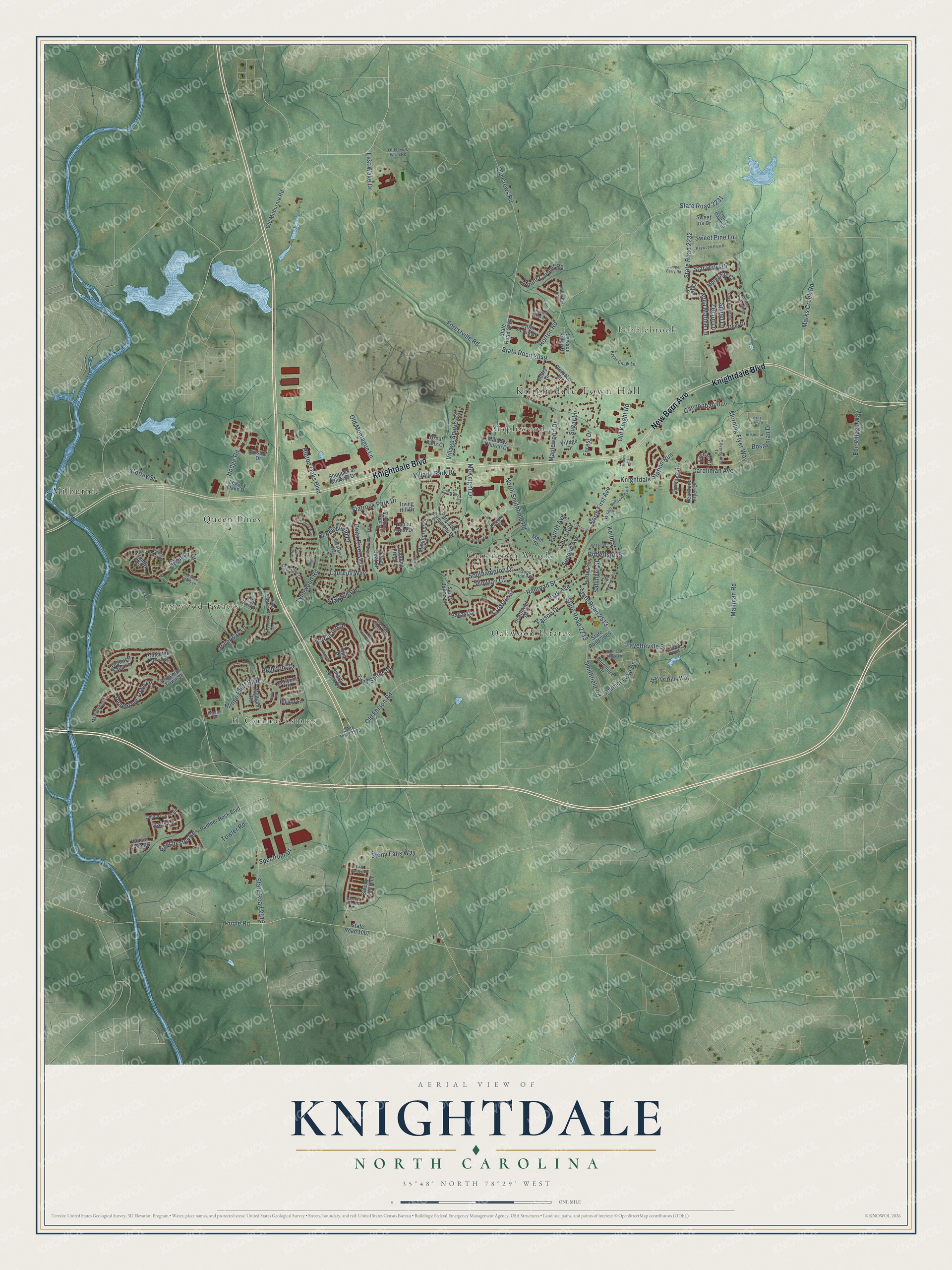 Watermarked full-map preview of Knightdale, North Carolina