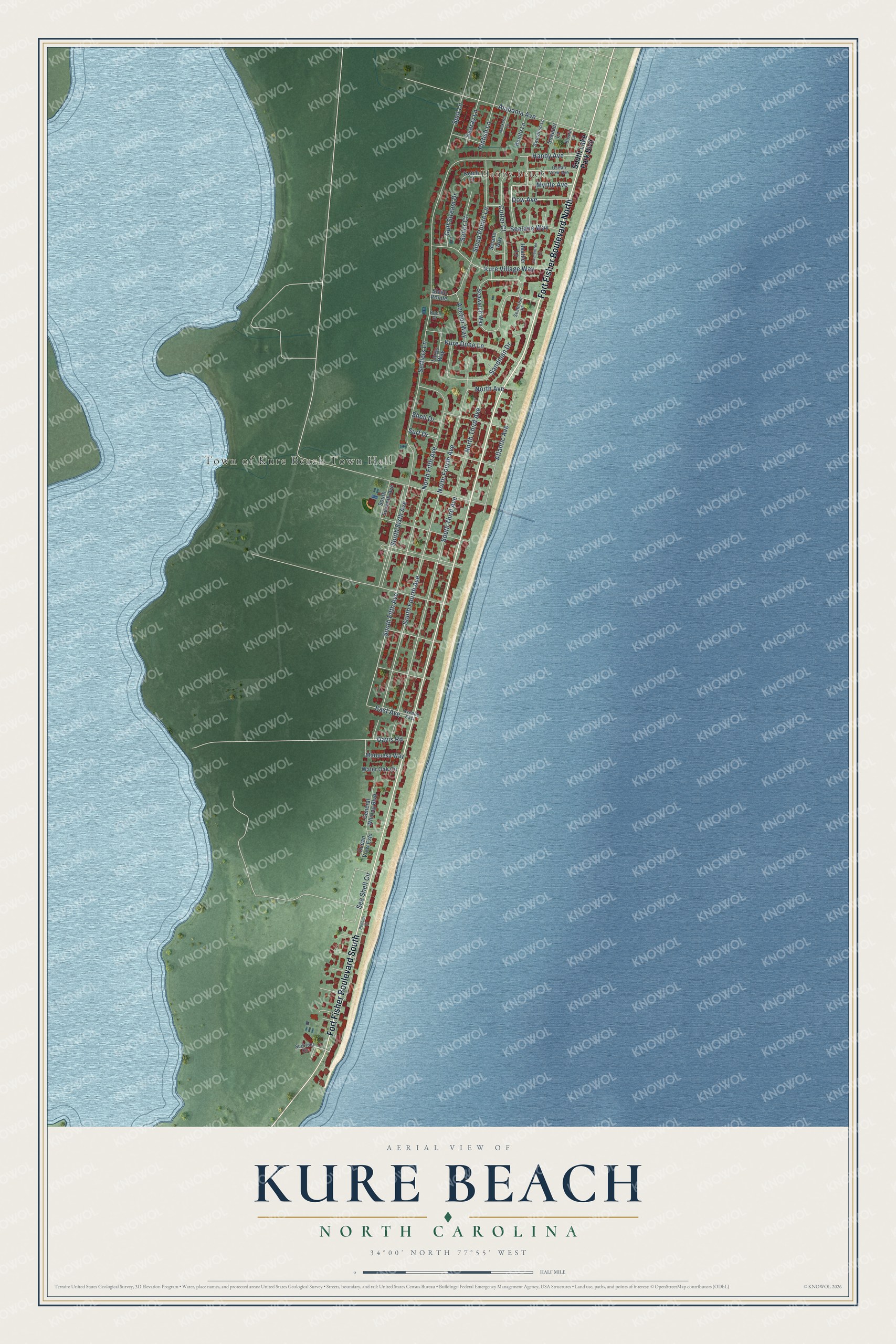 Watermarked full-map preview of Kure Beach, North Carolina