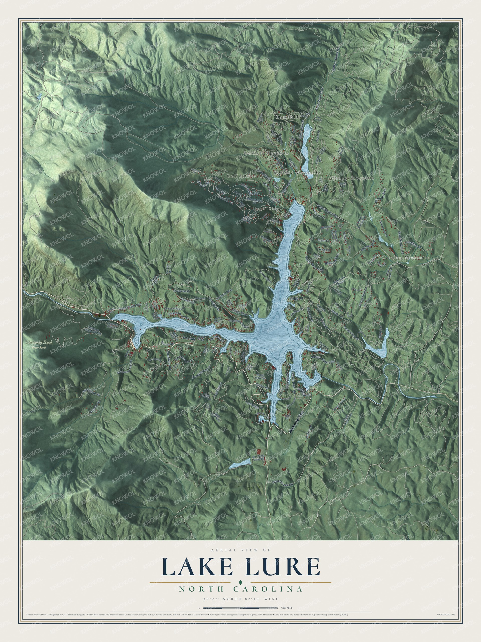 Watermarked full-map preview of Lake Lure, North Carolina