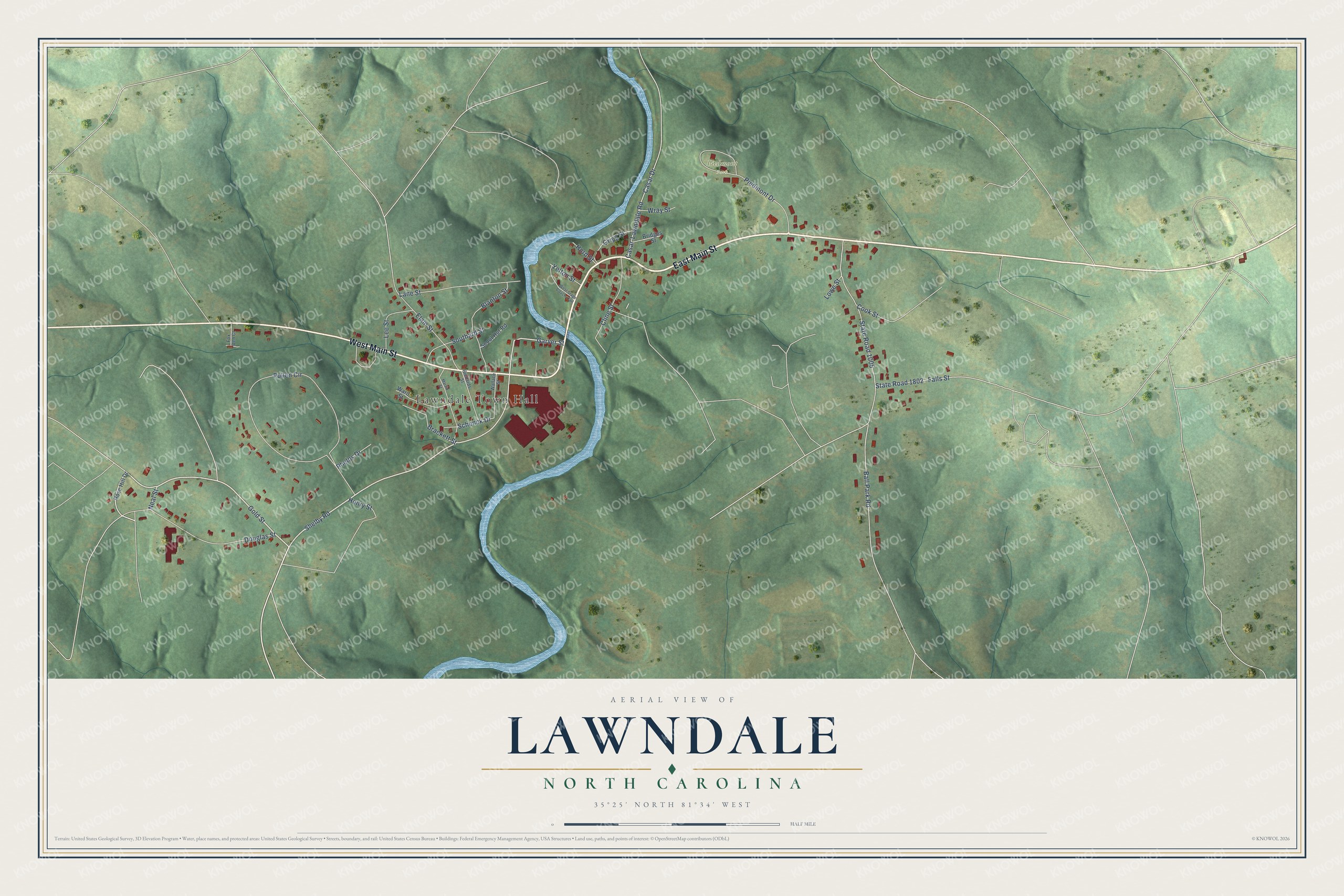 Watermarked full-map preview of Lawndale, North Carolina