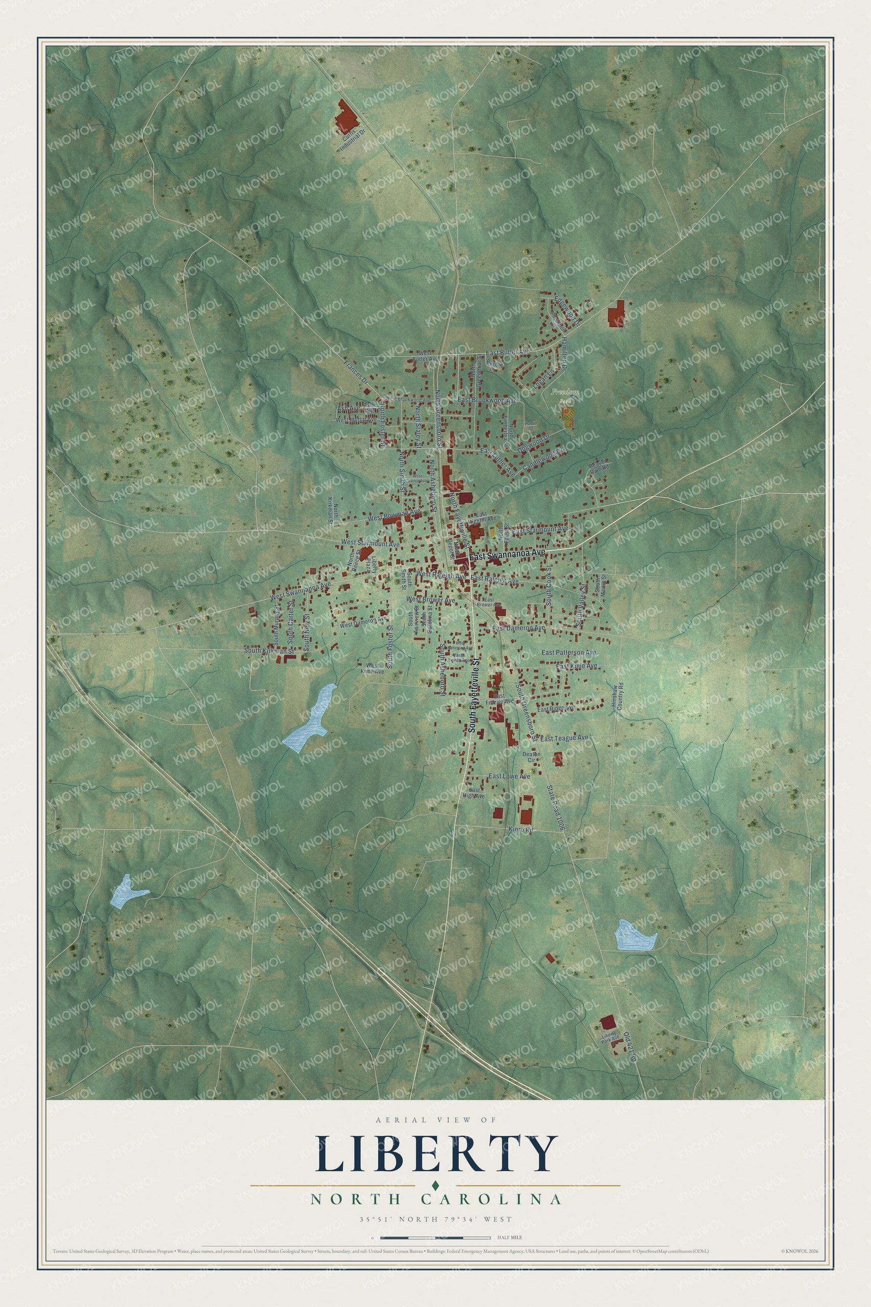 Watermarked full-map preview of Liberty, North Carolina