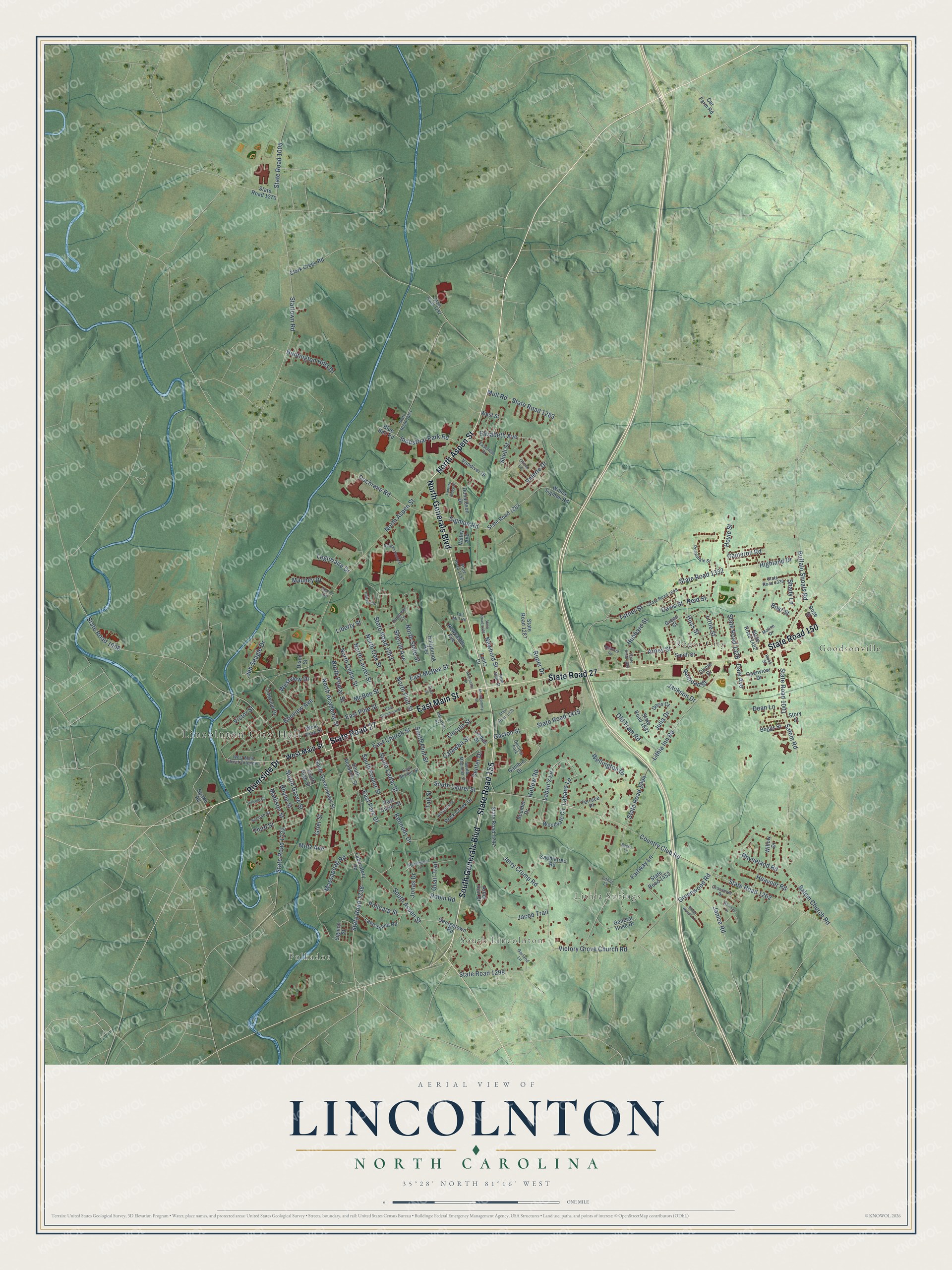 Watermarked full-map preview of Lincolnton, North Carolina