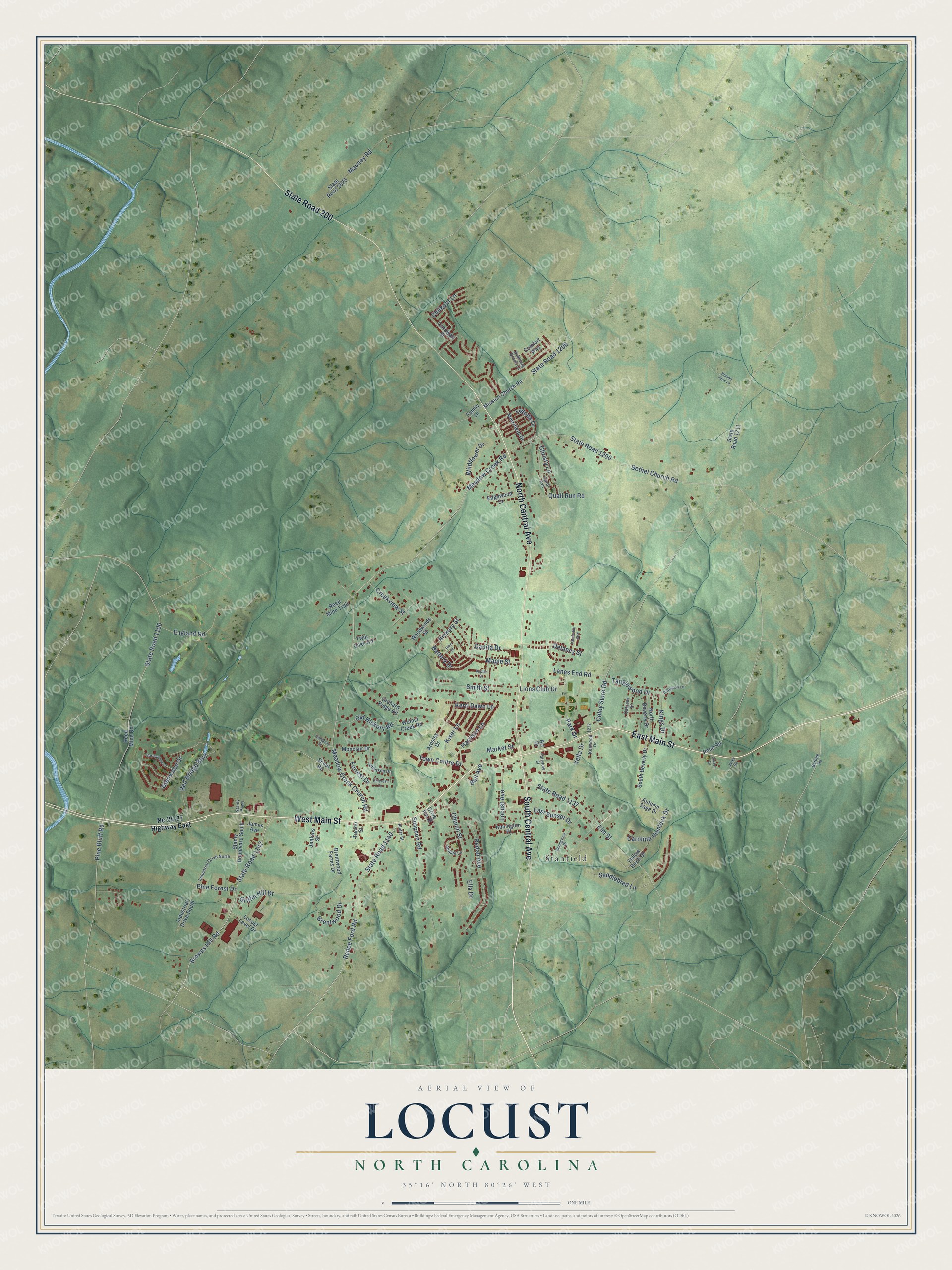 Watermarked full-map preview of Locust, North Carolina