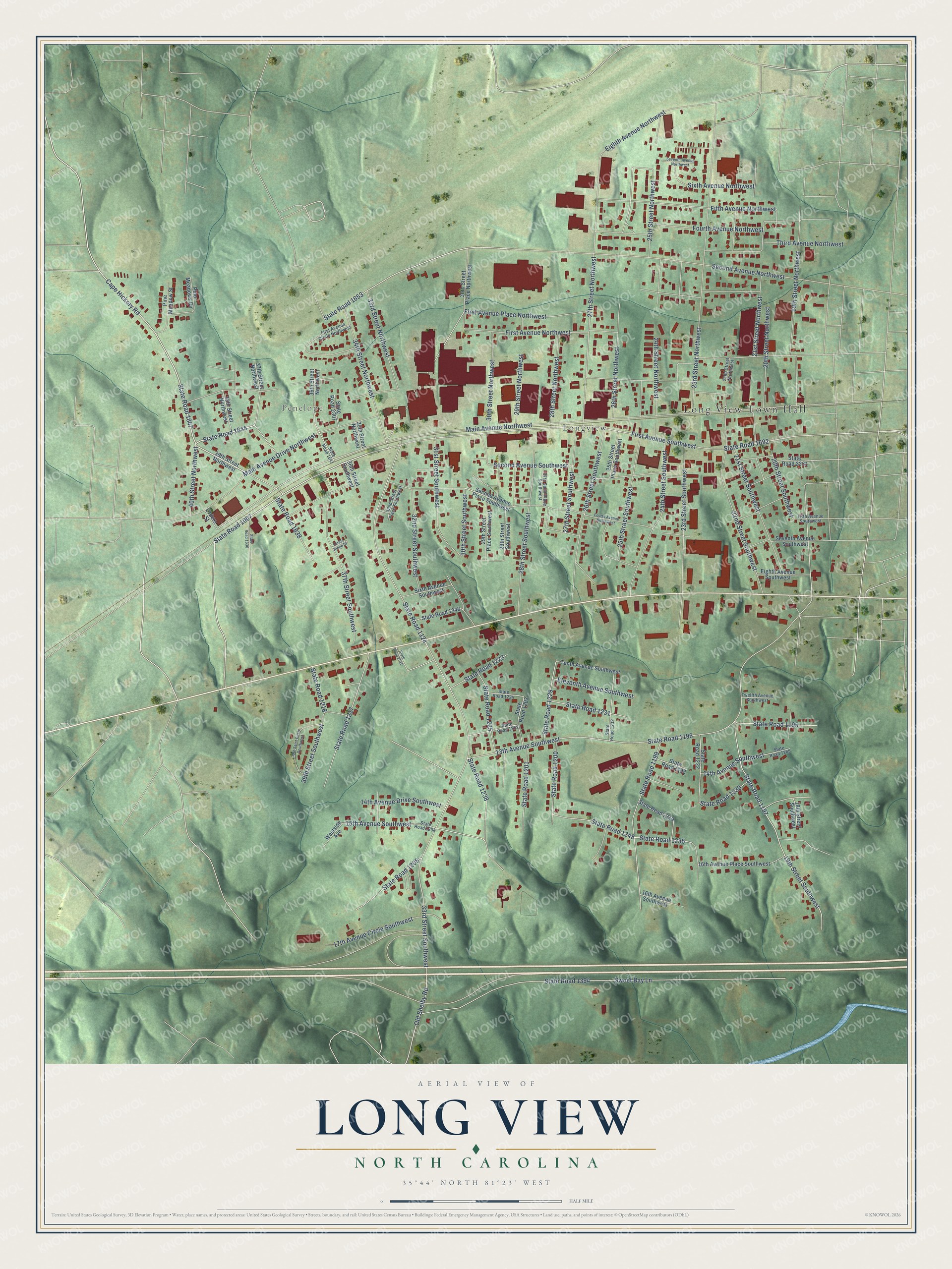 Watermarked full-map preview of Long View, North Carolina