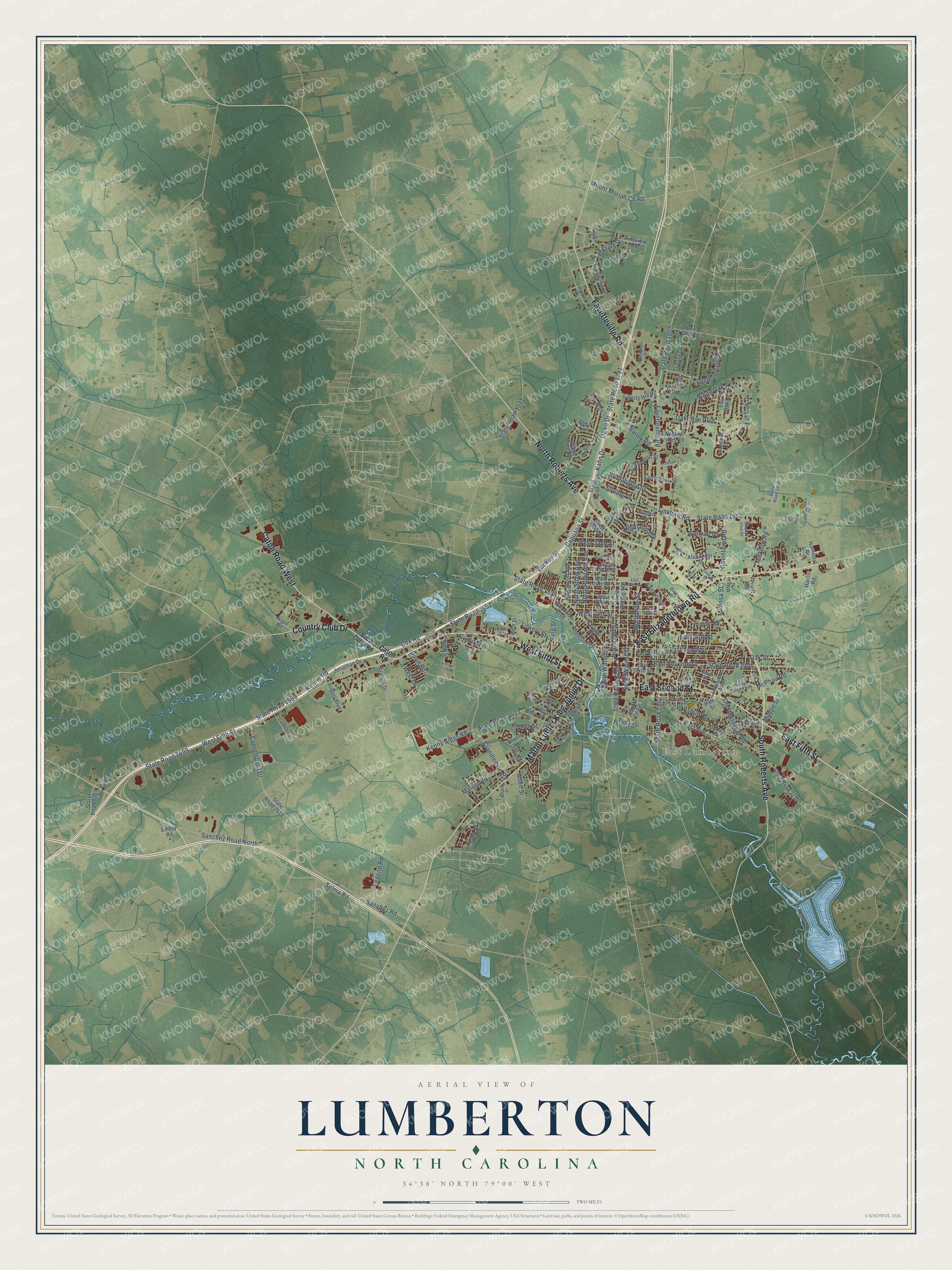 Watermarked full-map preview of Lumberton, North Carolina