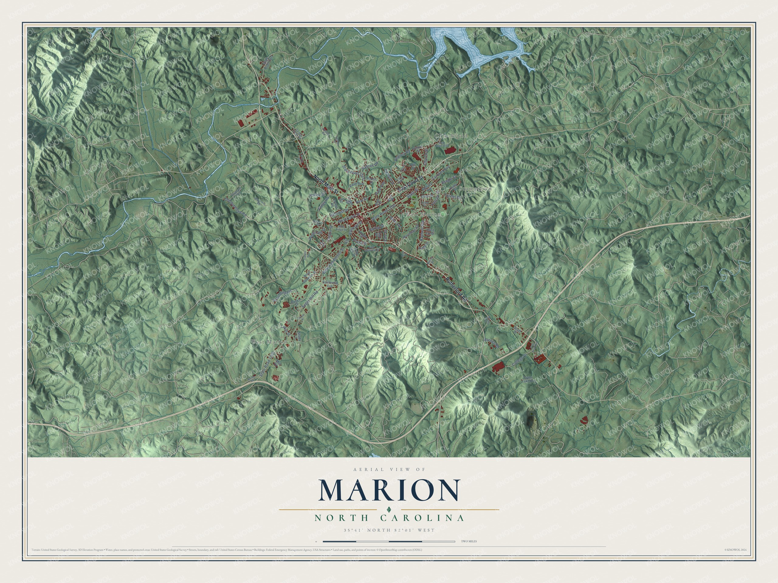 Watermarked full-map preview of Marion, North Carolina