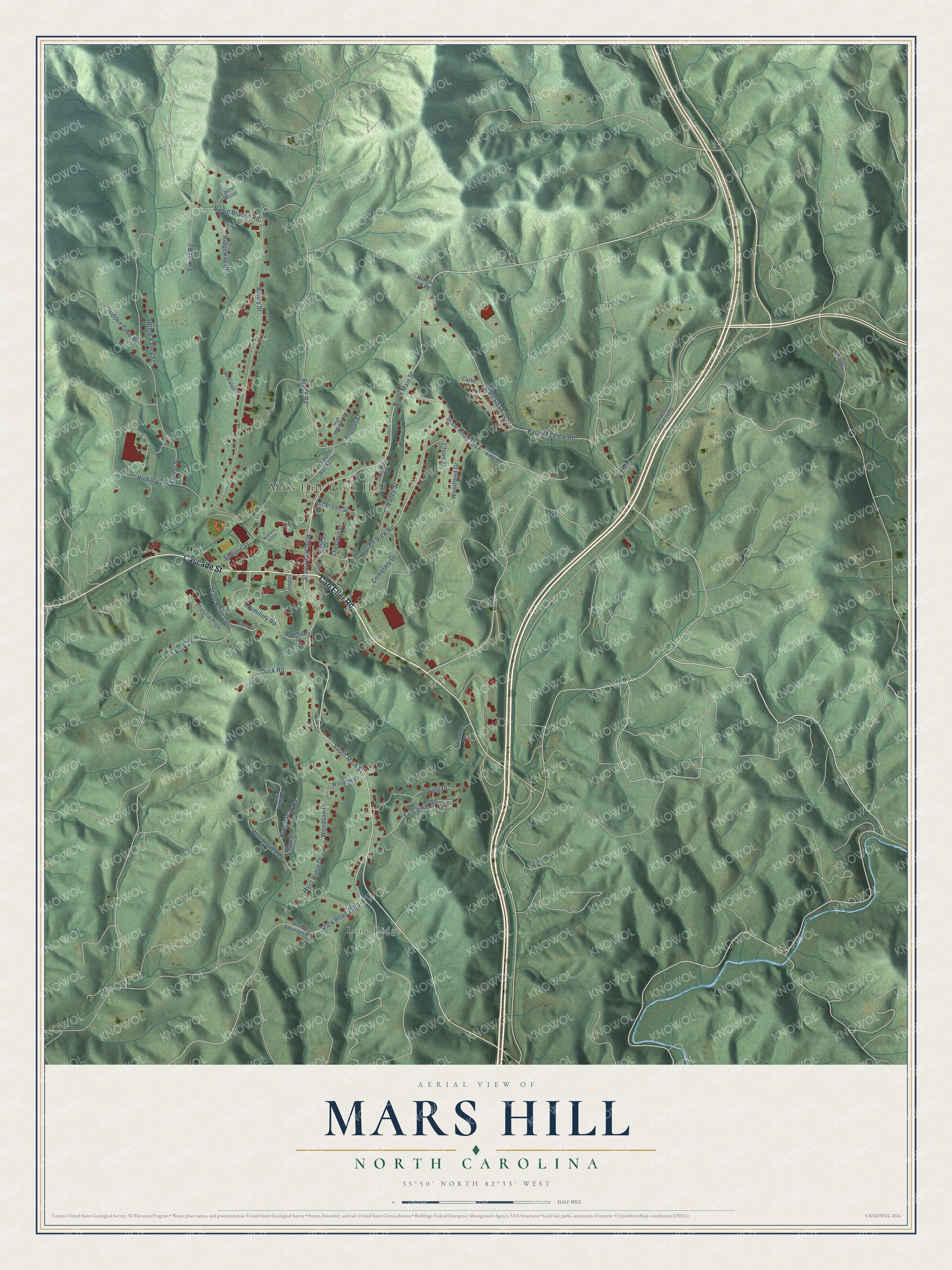 Watermarked full-map preview of Mars Hill, North Carolina