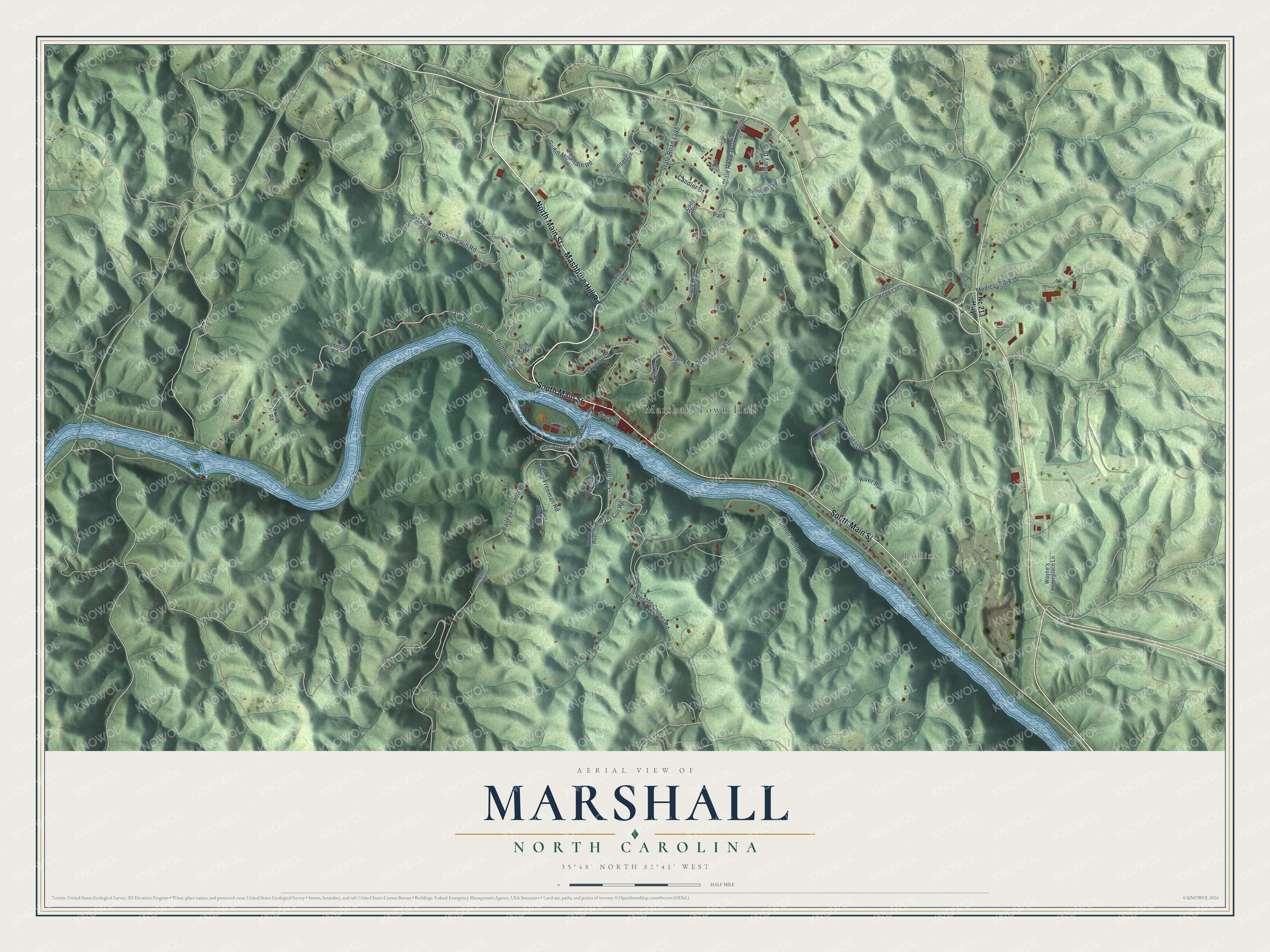 Watermarked full-map preview of Marshall, North Carolina