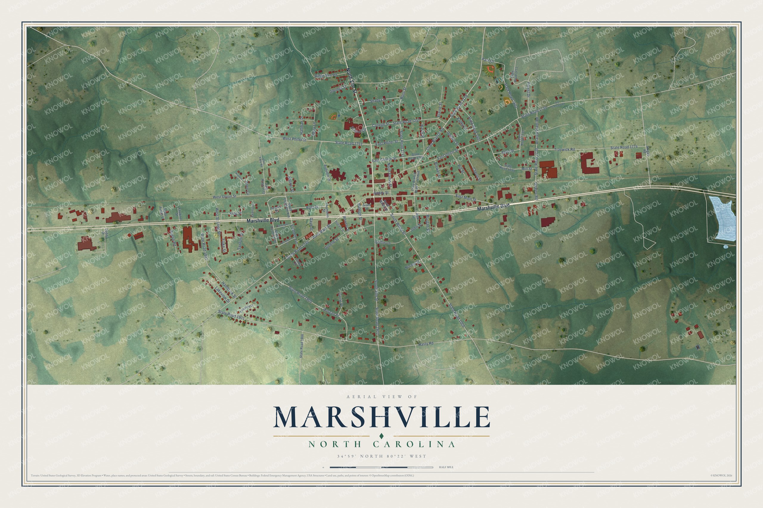 Watermarked full-map preview of Marshville, North Carolina