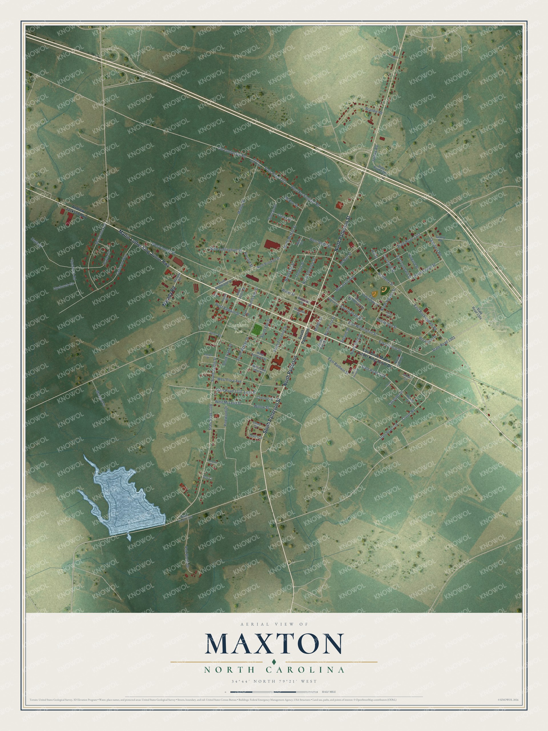 Watermarked full-map preview of Maxton, North Carolina