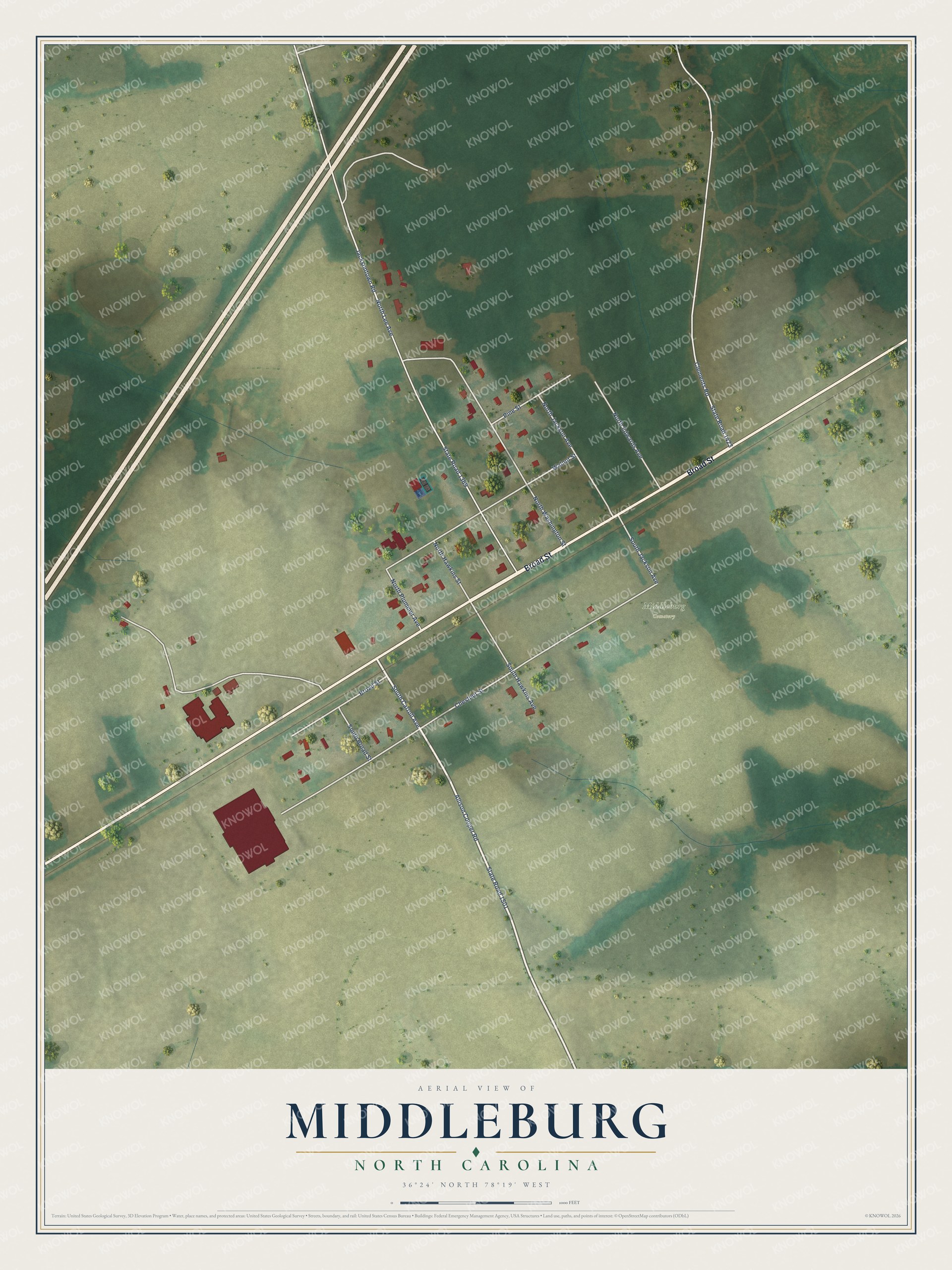 Watermarked full-map preview of Middleburg, North Carolina