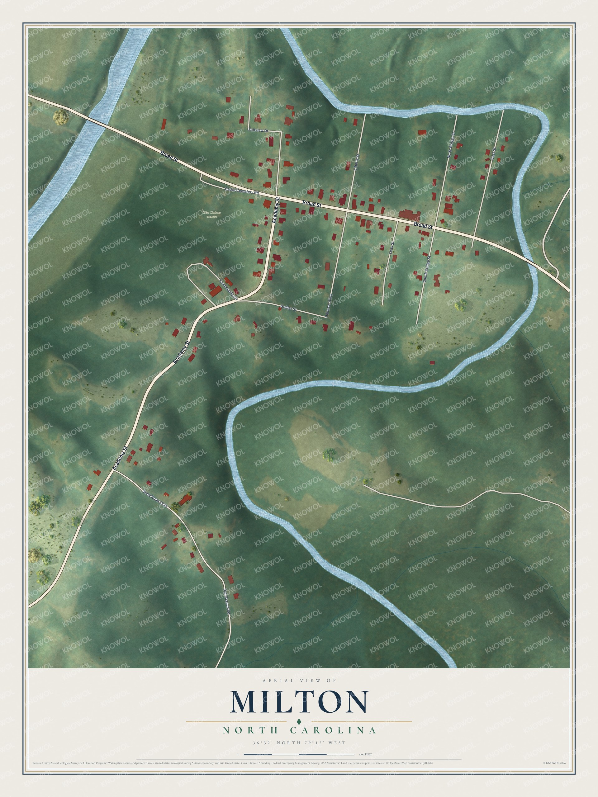 Watermarked full-map preview of Milton, North Carolina