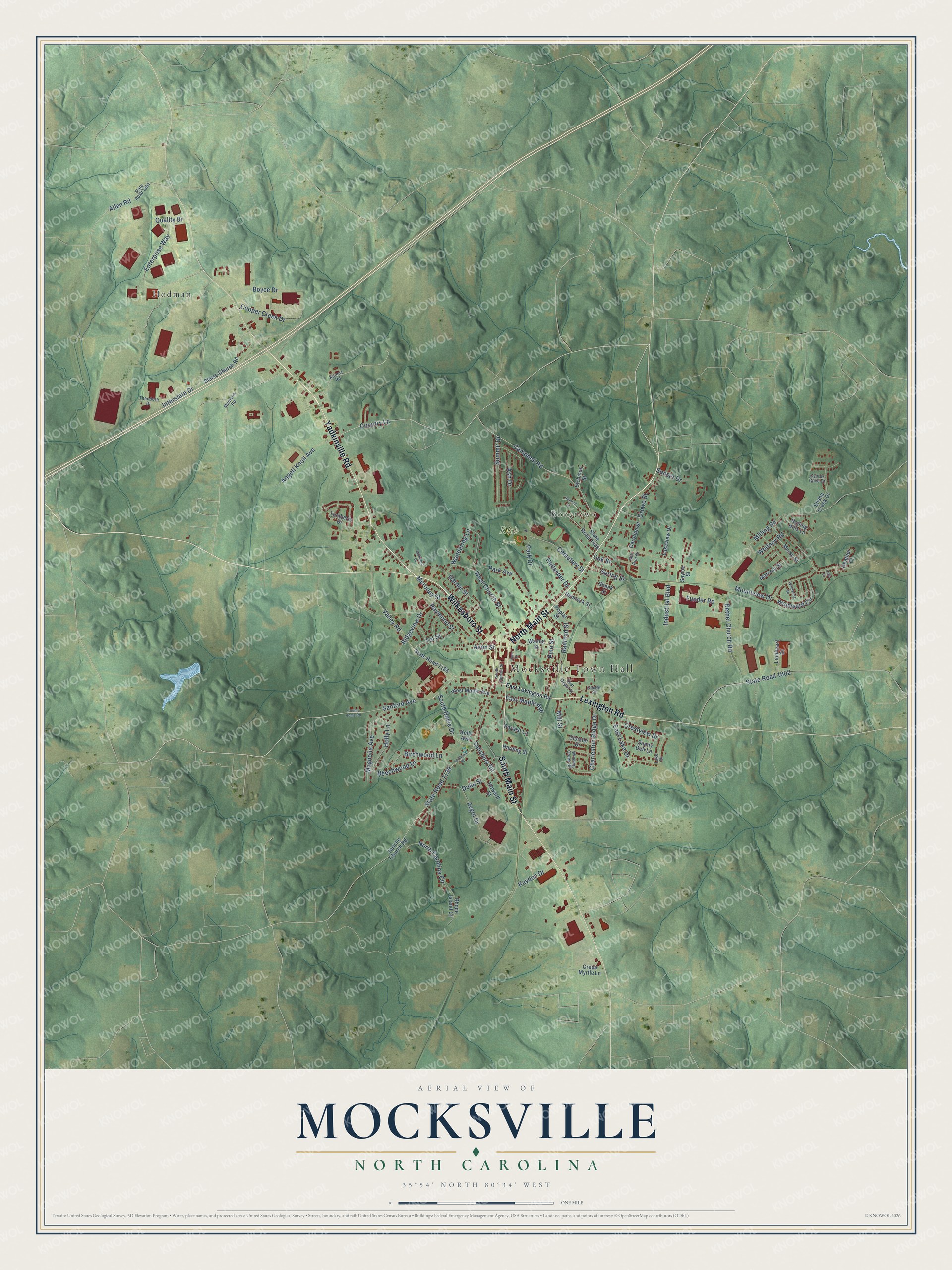 Watermarked full-map preview of Mocksville, North Carolina