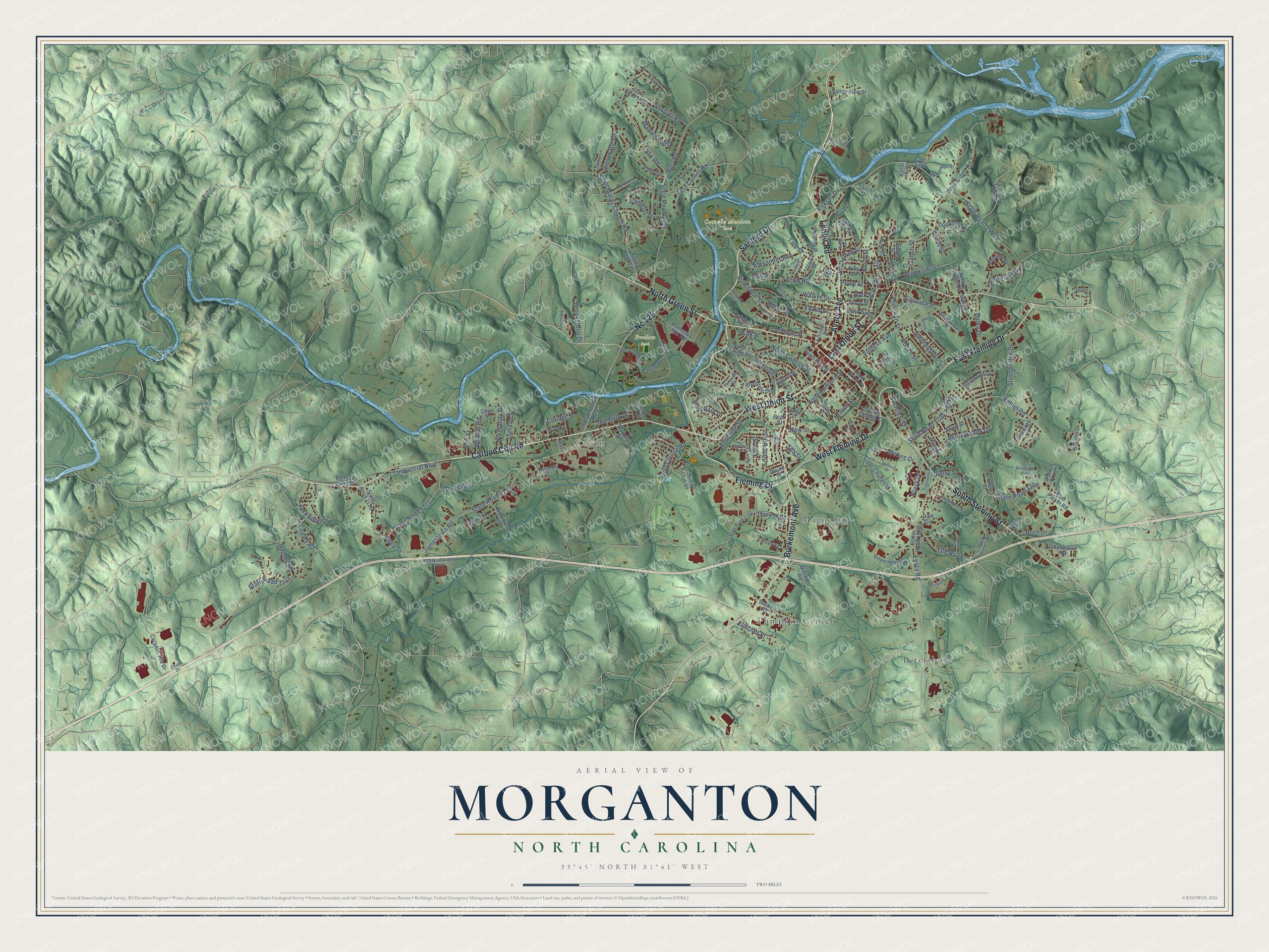Watermarked full-map preview of Morganton, North Carolina