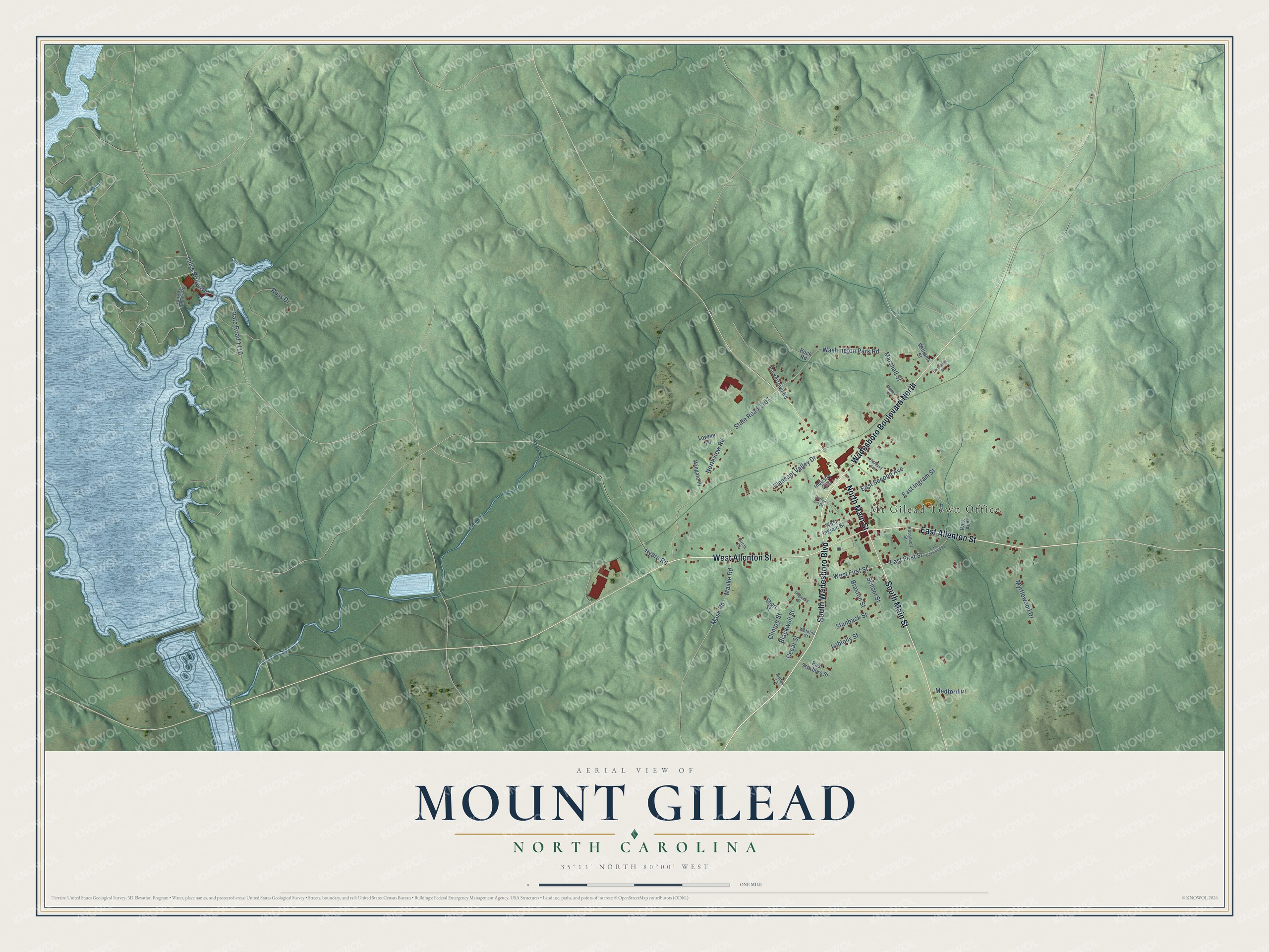 Watermarked full-map preview of Mount Gilead, North Carolina
