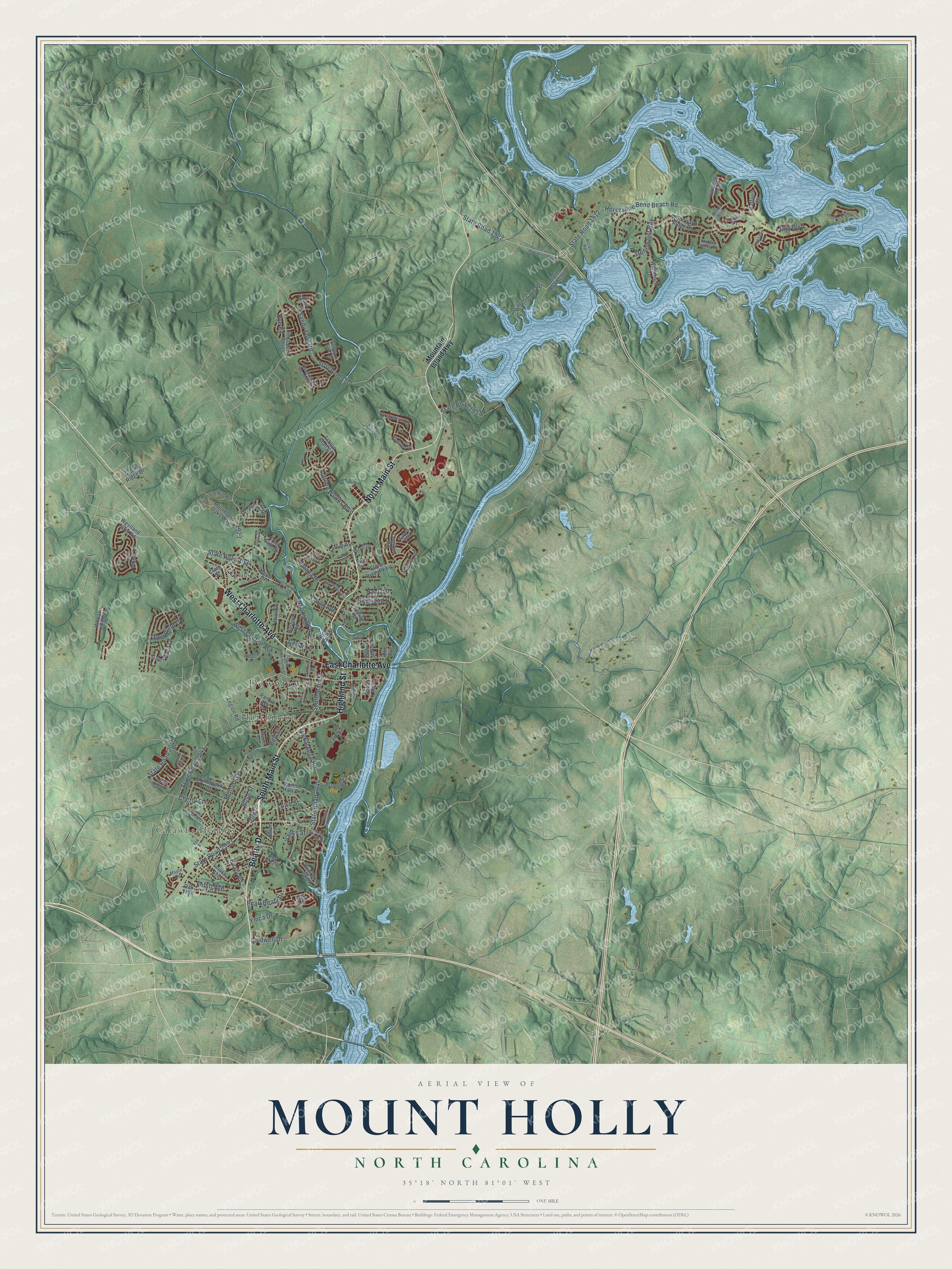 Watermarked full-map preview of Mount Holly, North Carolina
