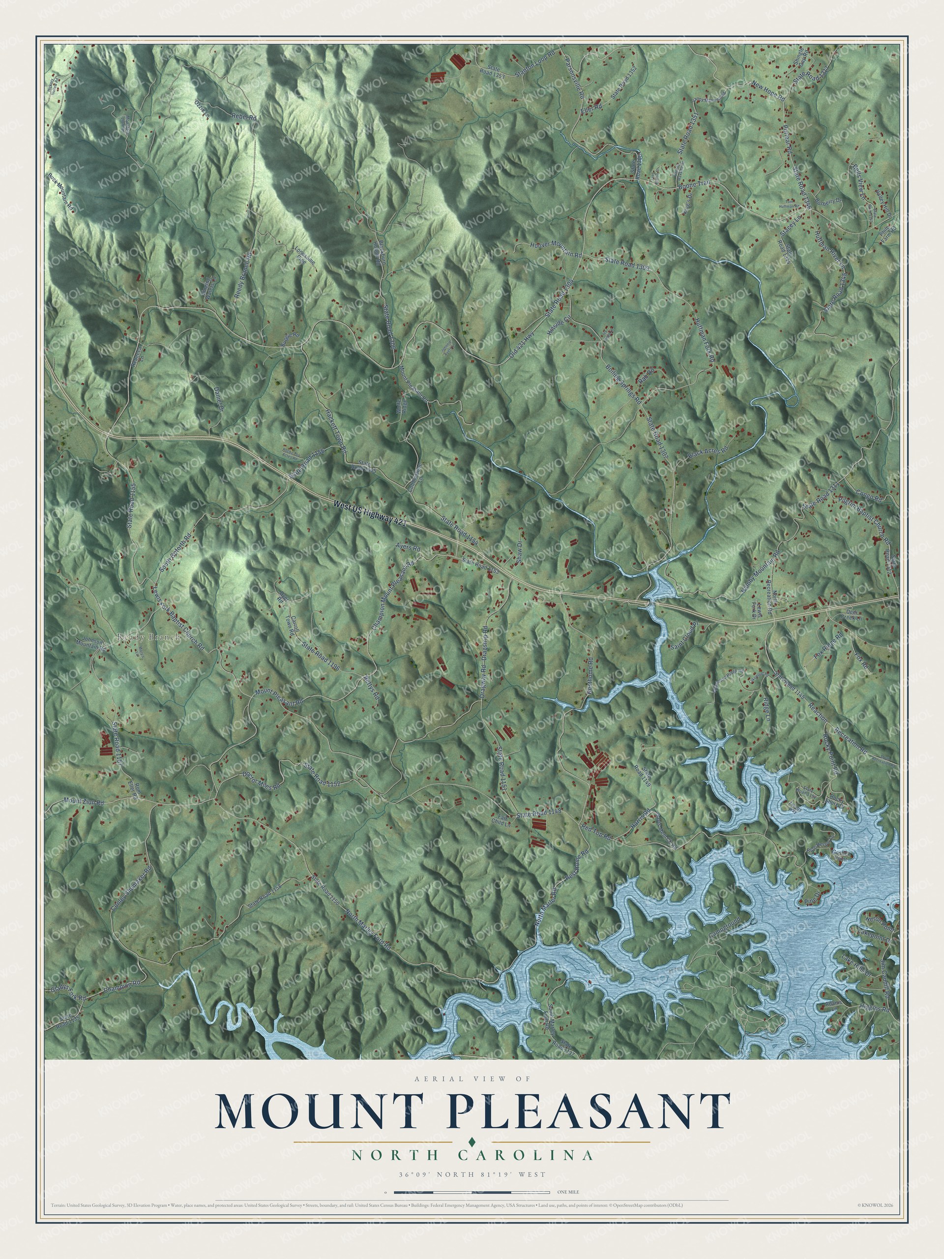 Watermarked full-map preview of Mount Pleasant, North Carolina