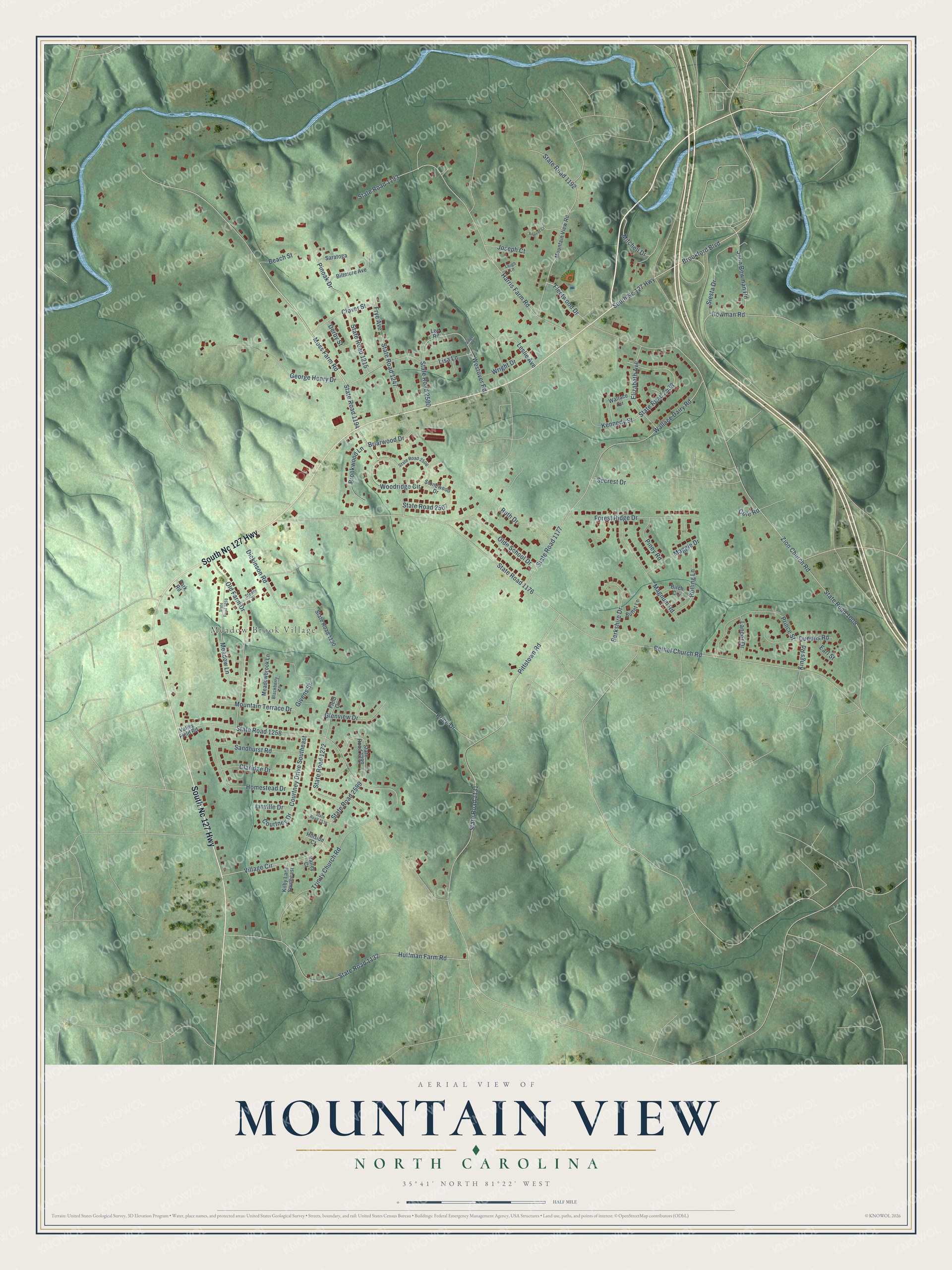 Watermarked full-map preview of Mountain View, North Carolina