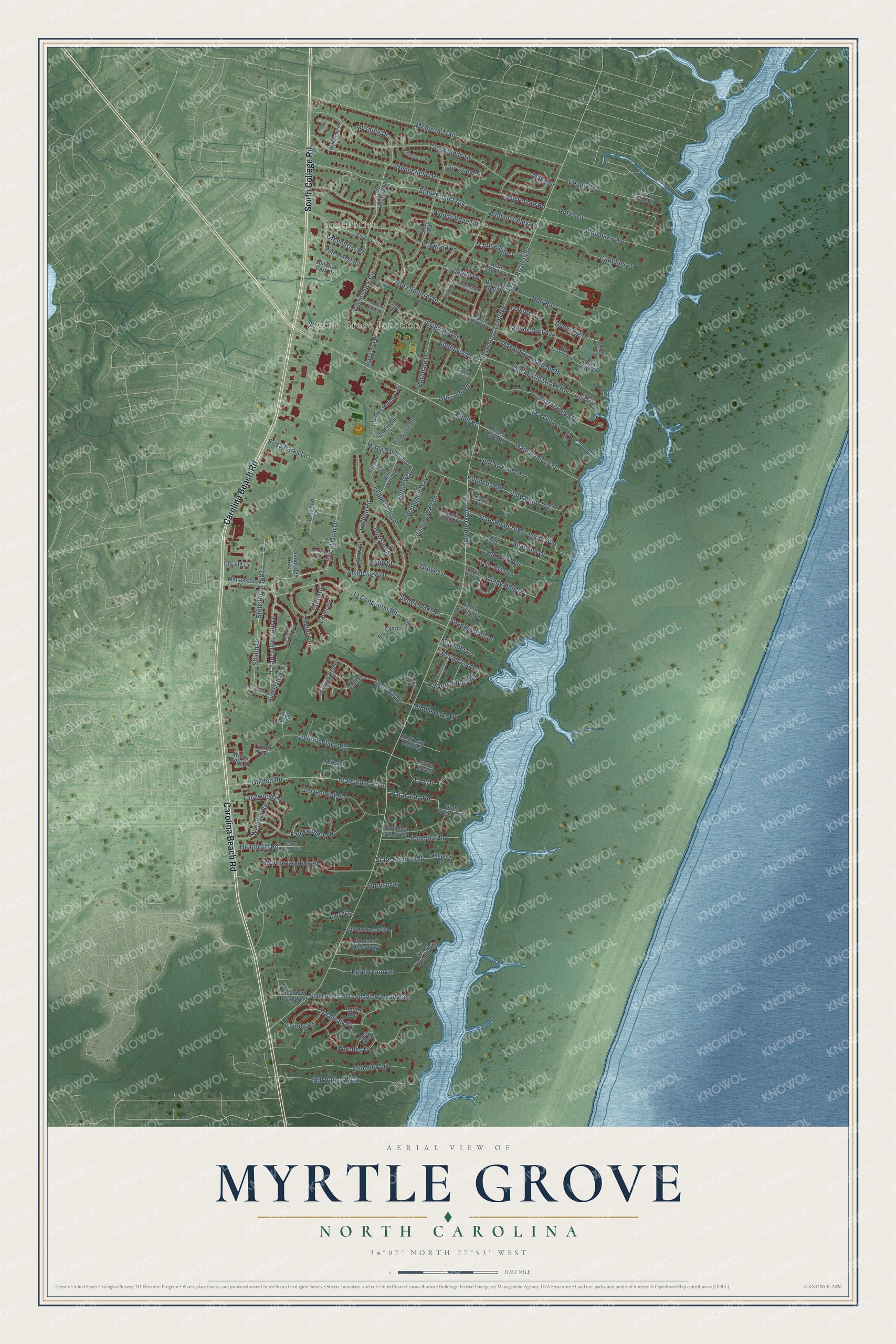Watermarked full-map preview of Myrtle Grove, North Carolina
