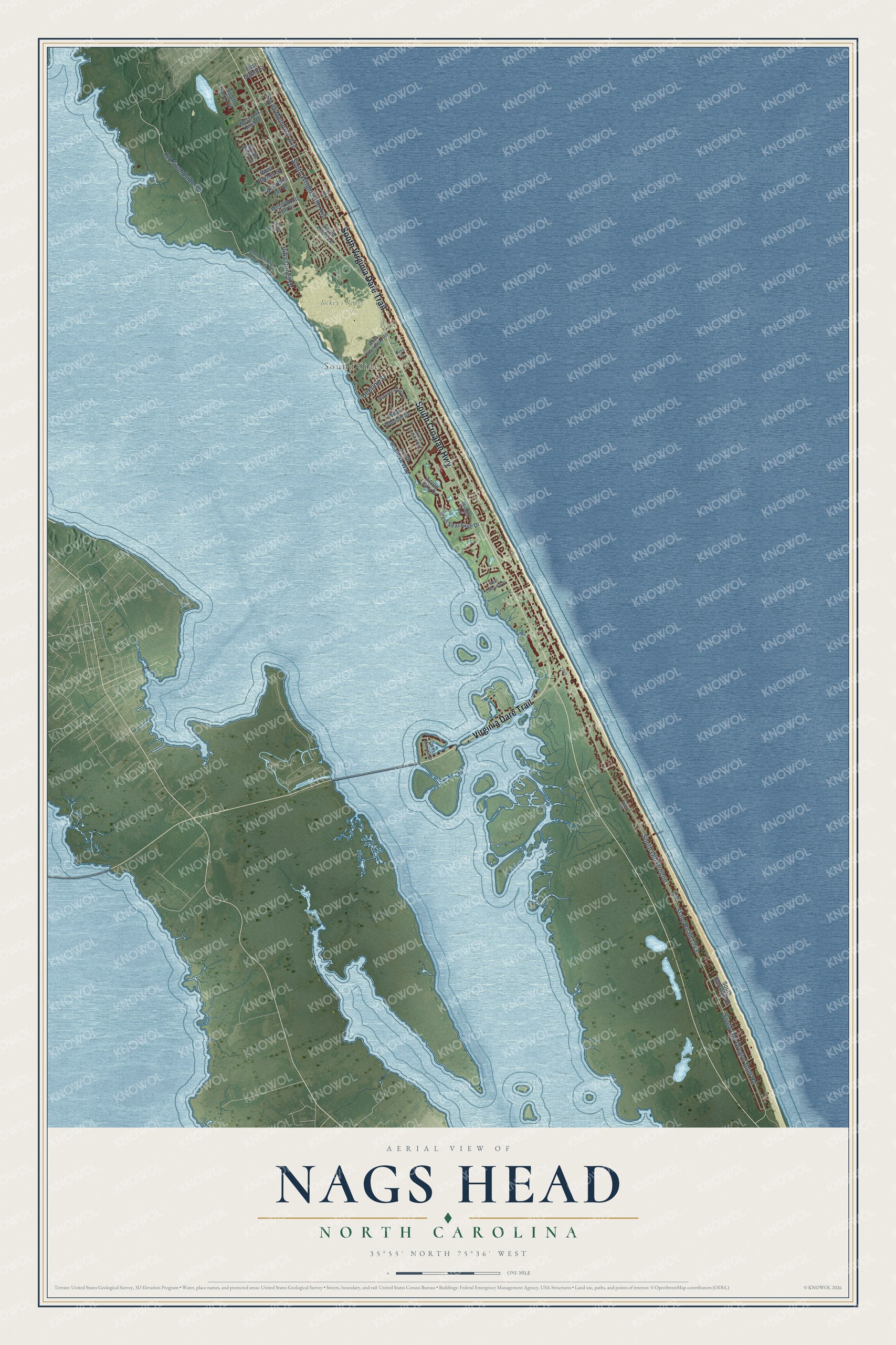 Watermarked full-map preview of Nags Head, North Carolina