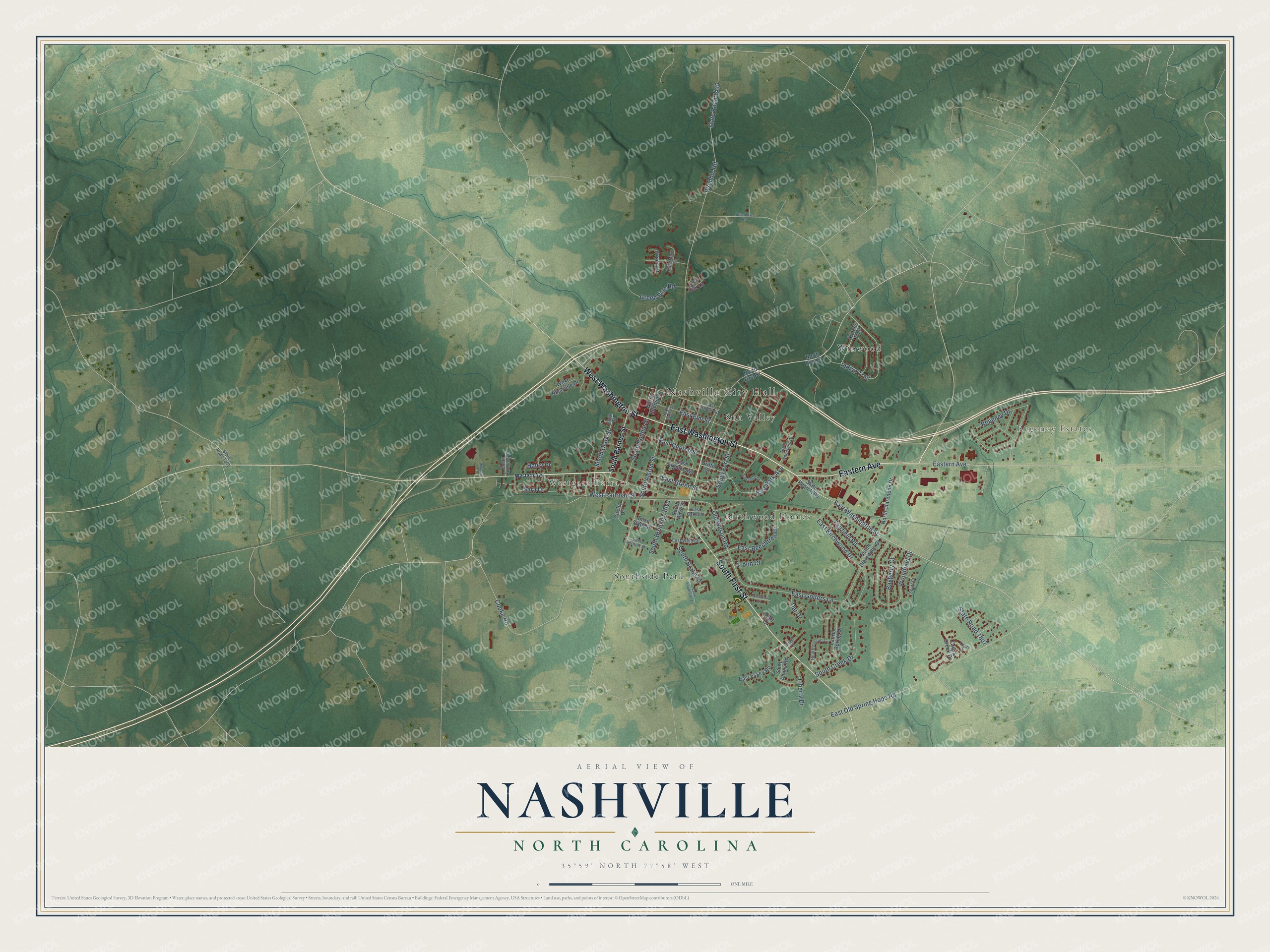 Watermarked full-map preview of Nashville, North Carolina