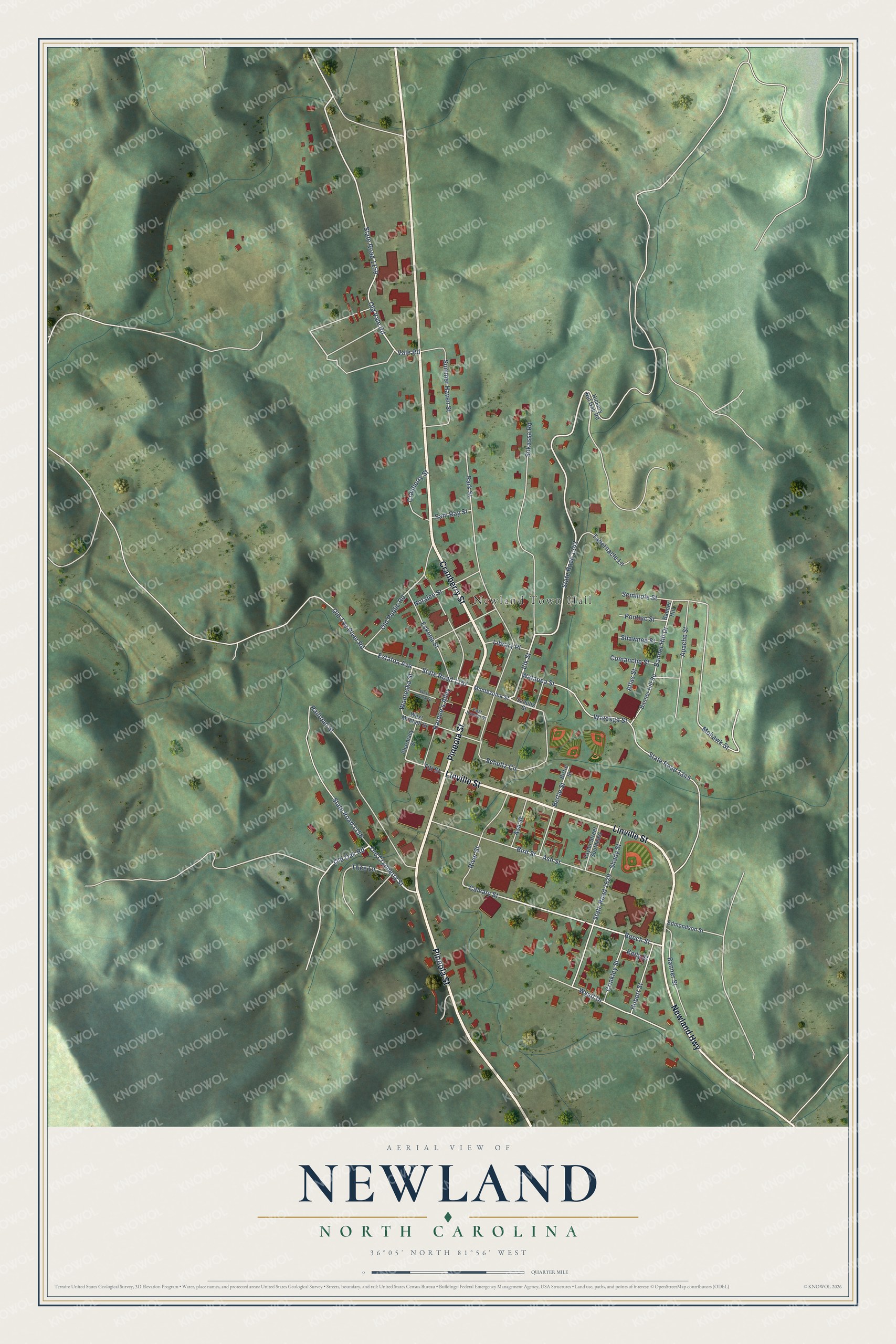 Watermarked full-map preview of Newland, North Carolina
